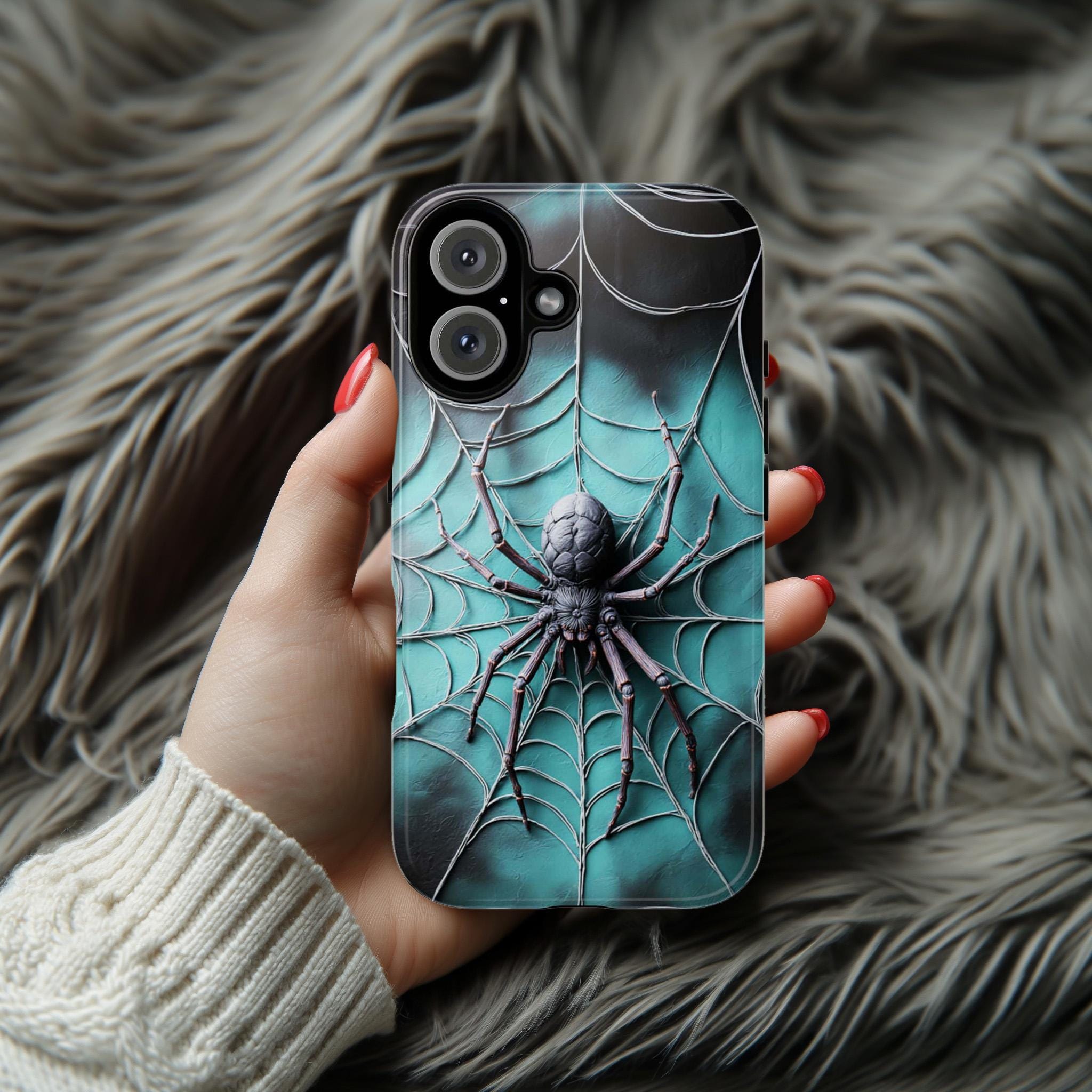 Scary Halloween Spider Web Phone Case, Creepy Spooky Design, Gothic Horror Arachnid Cover for iPhone 16 15 Tough or Magsafe, Samsung, 475.7