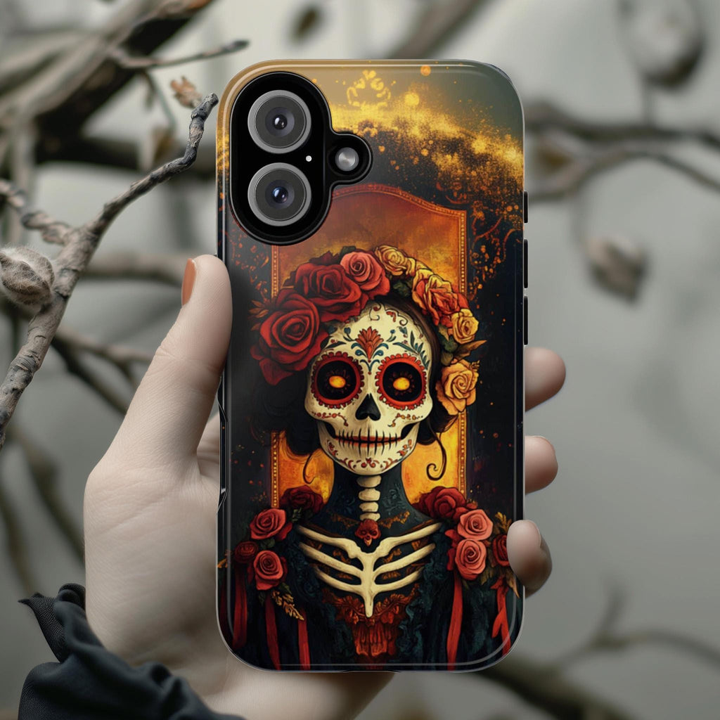 Skull 3D Effect Phone Case, Dia de los Muertos Cover, Artistic Gothic Style Accessory for iPhone Tough or Magsafe, Galaxy, 465.14