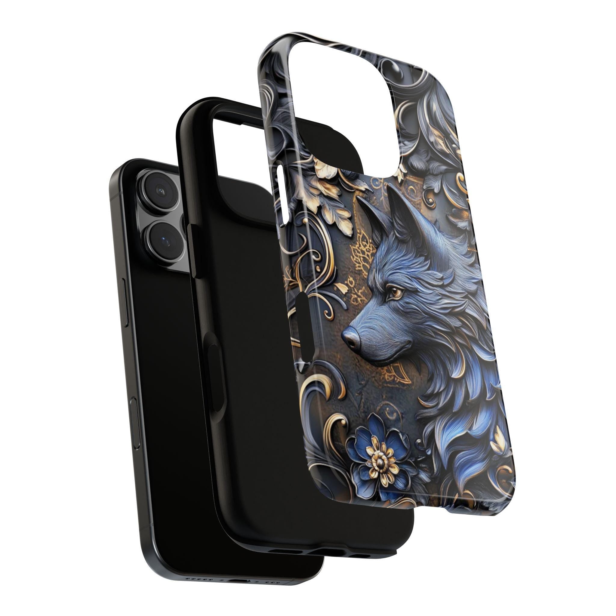 3D Dark Gothic Fantasy Wolf Phone Case, Gothic Floral Phone Cover for iPhone 16 15 14 13 Pro Magsafe Samsung Galaxy S24, 465.2