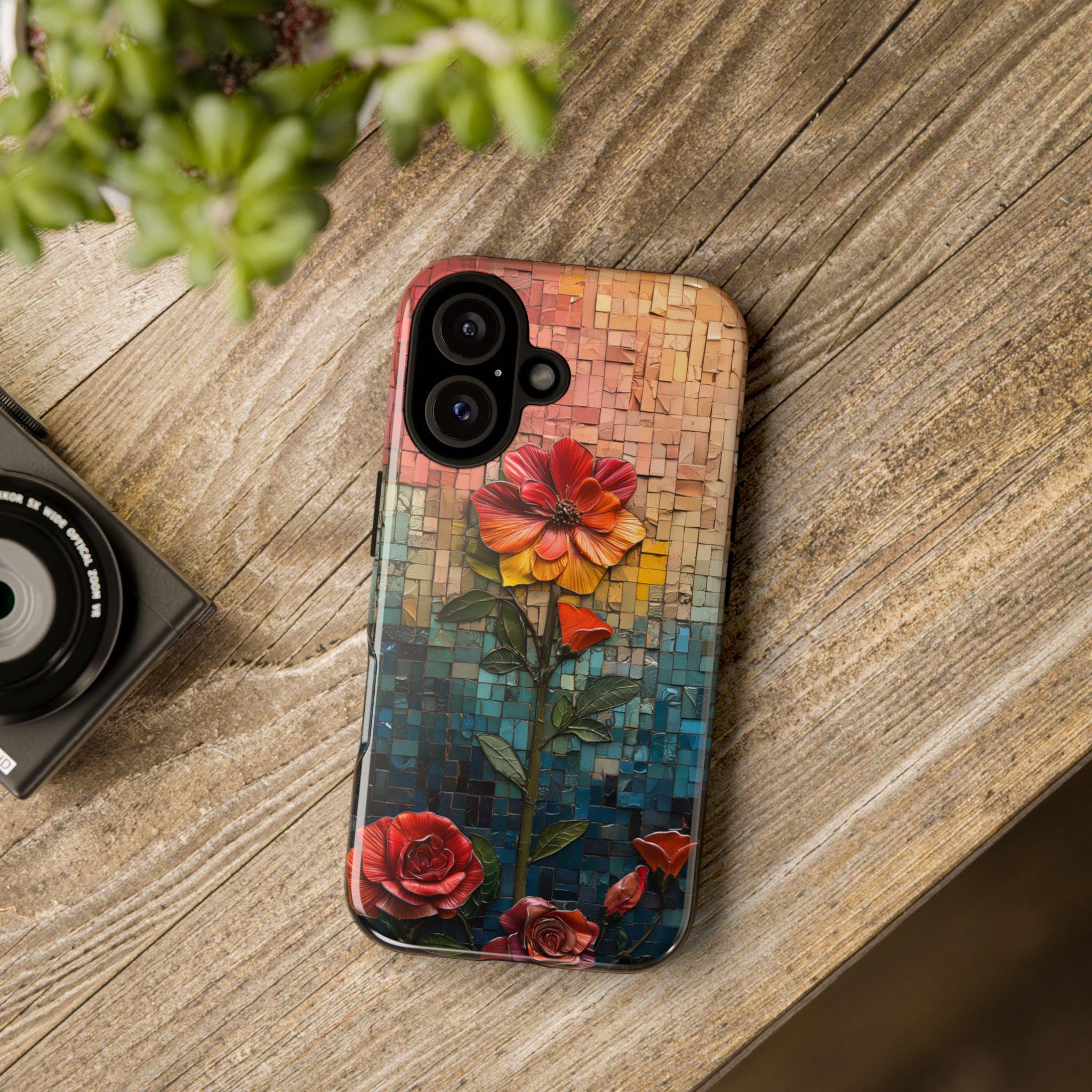 Mosaic Rainbow Floral Phone Case - Colorful Flower Artwork fit for iPhone 16 Pro Max 15 14 13 12 11 Plus, Samsung S24 Ultra S25, 418.1