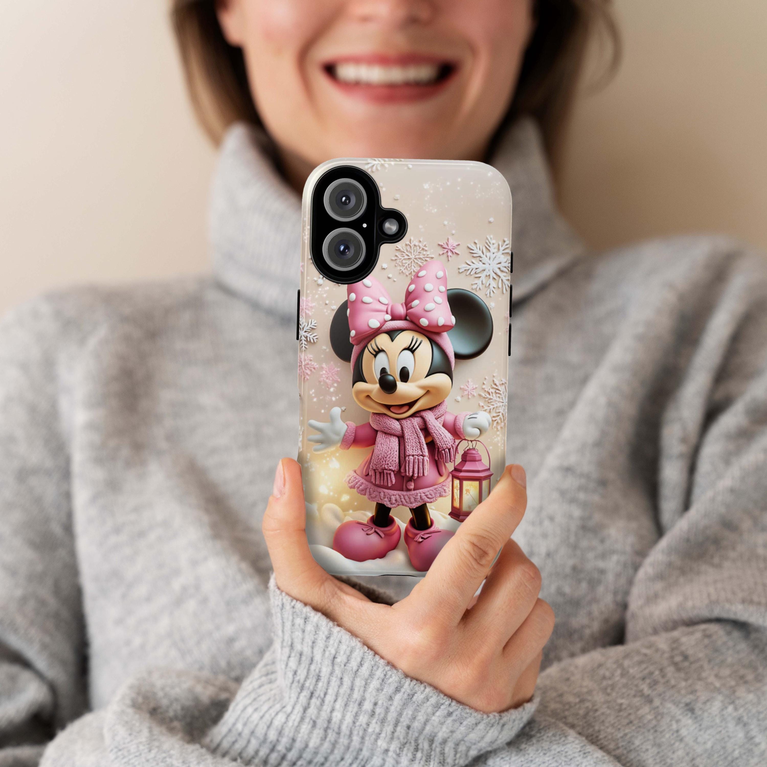 Christmas Minnie Mouse 3D effect Phone Case, Xmas Cartoon Design, Minnie Mouse Phone Case for iPhone 16 15 Magsafe, Samsung S24, 442.9