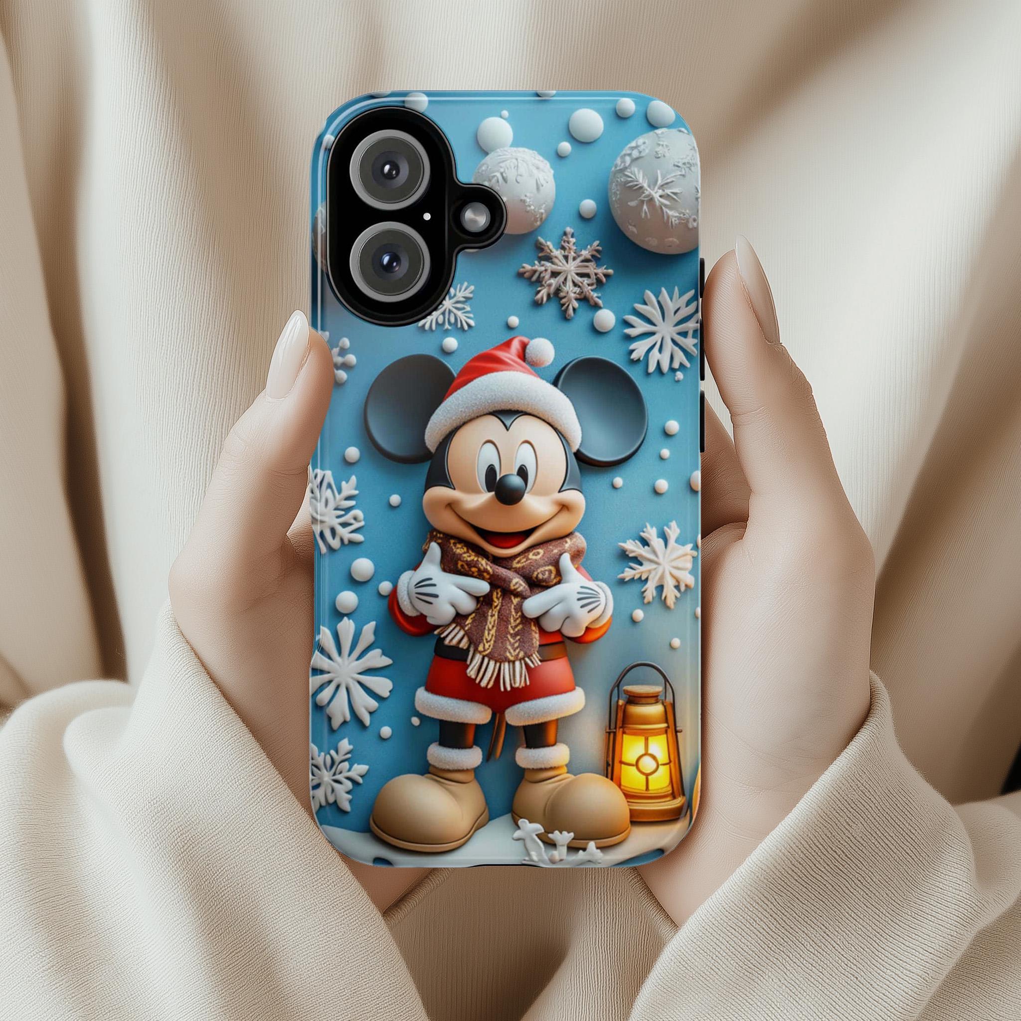 Santa Mickey Mouse 3D effect Phone Case, Cartoon Xmas Design, Mickey Christmas Phone Case for iPhone 16 15 14 Magsafe, Samsung S24, 442.15