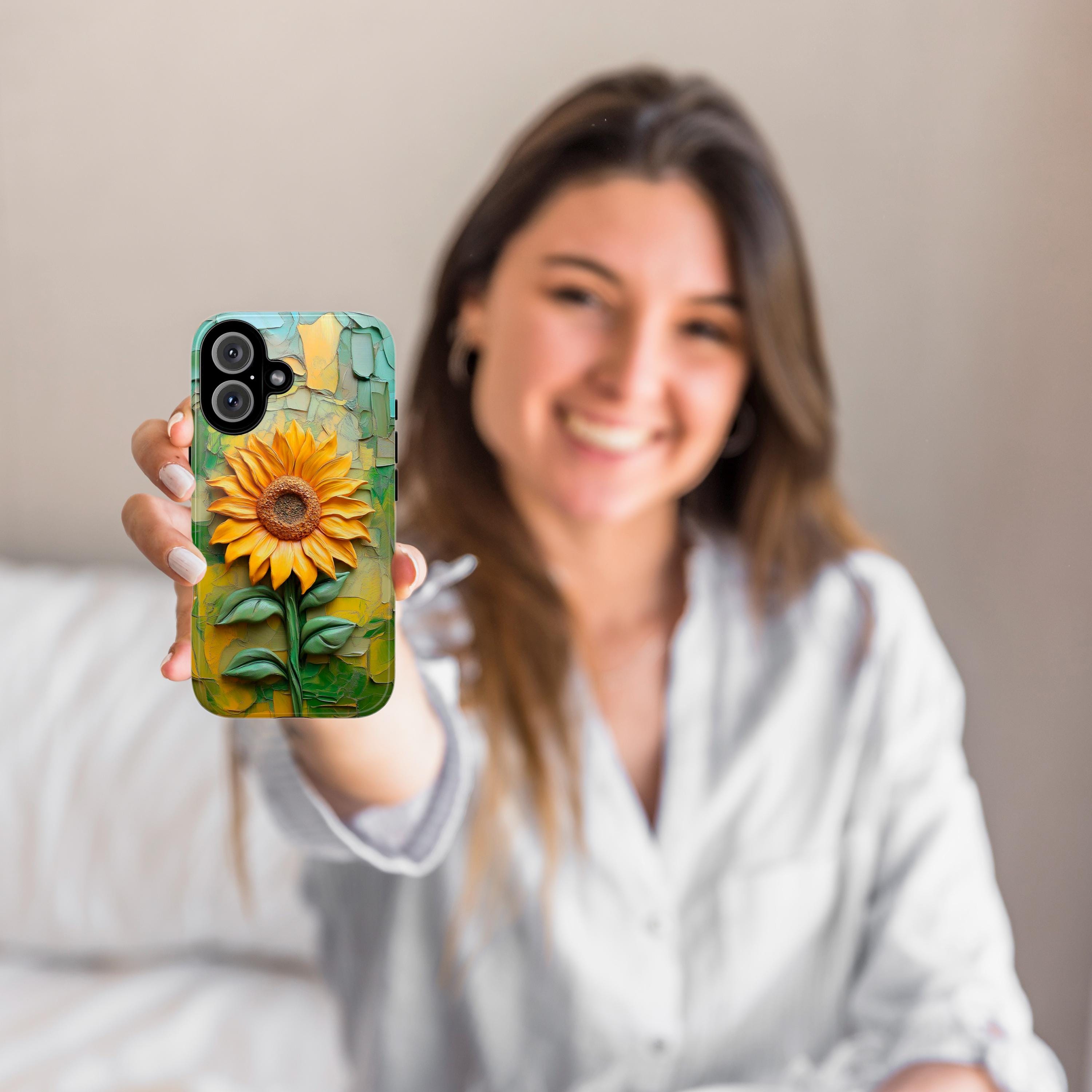 Summer Sunflower Oil Painting Phone Case, Yellow Flower Art Phone Cover for iPhone 16 15 14 13 Pro Max Plus Magsafe, Samsung S24, 439.24