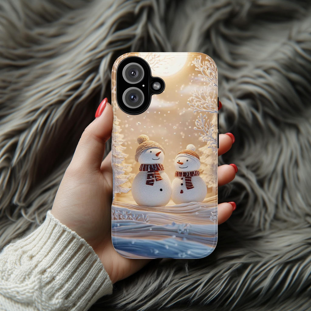Winter Wonderland Snowman Phone Case, Christmas Holiday Snow Landscape Cover for iPhone 17 16 15 Tough or Magsafe, Samsung, 481.4