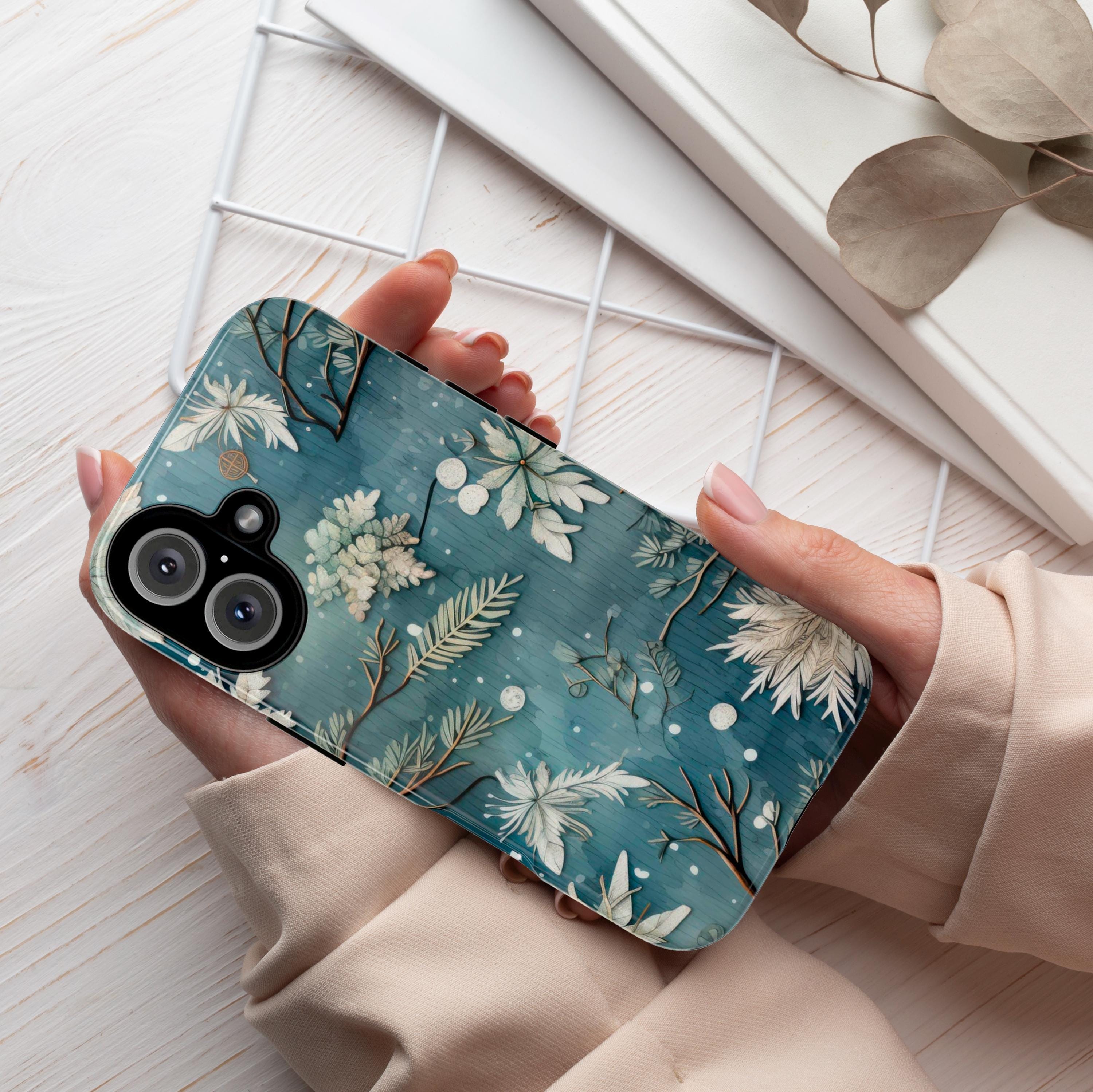 Winter Snowy Xmas iPhone Case, Holiday Winter Christmas Pattern Phone Cover for iPhone 15 14 13 12 11 8 Pro Max Plus, Galaxy S25, 411.11