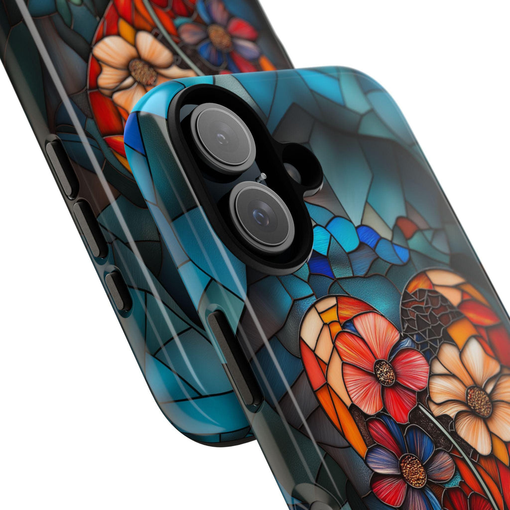Stained Glass Floral Heart Phone Case, Valentines Day Phone Cover for iPhone 16 15 14 13 Pro Magsafe Samsung Galaxy S24, 418.10