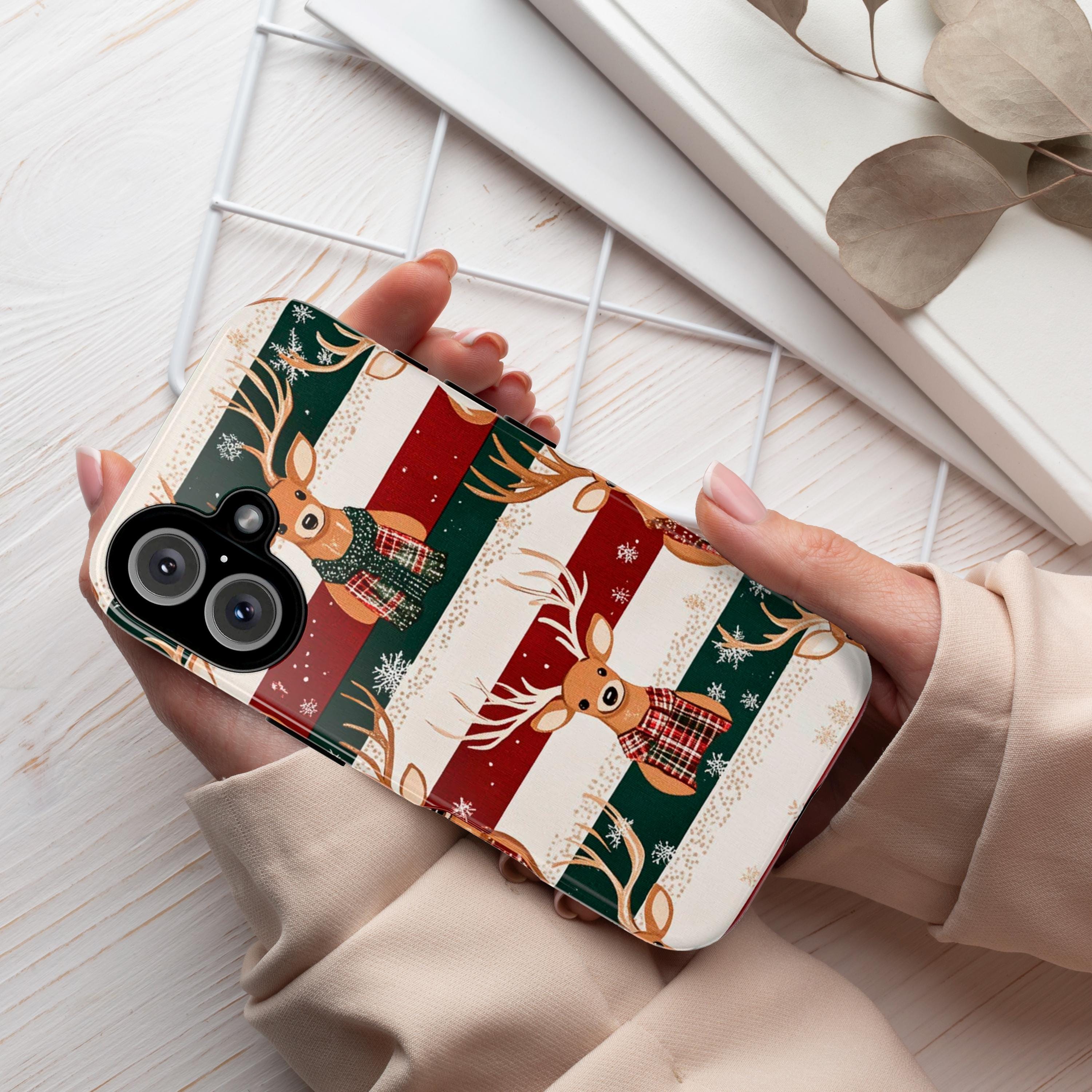 Cute Xmas Deer Phone Case, Winter Christmas Design with Rudolph Phone Case Magsafe Case for iPhone 15 14 13 Magsafe, Samsung S24, 426.4