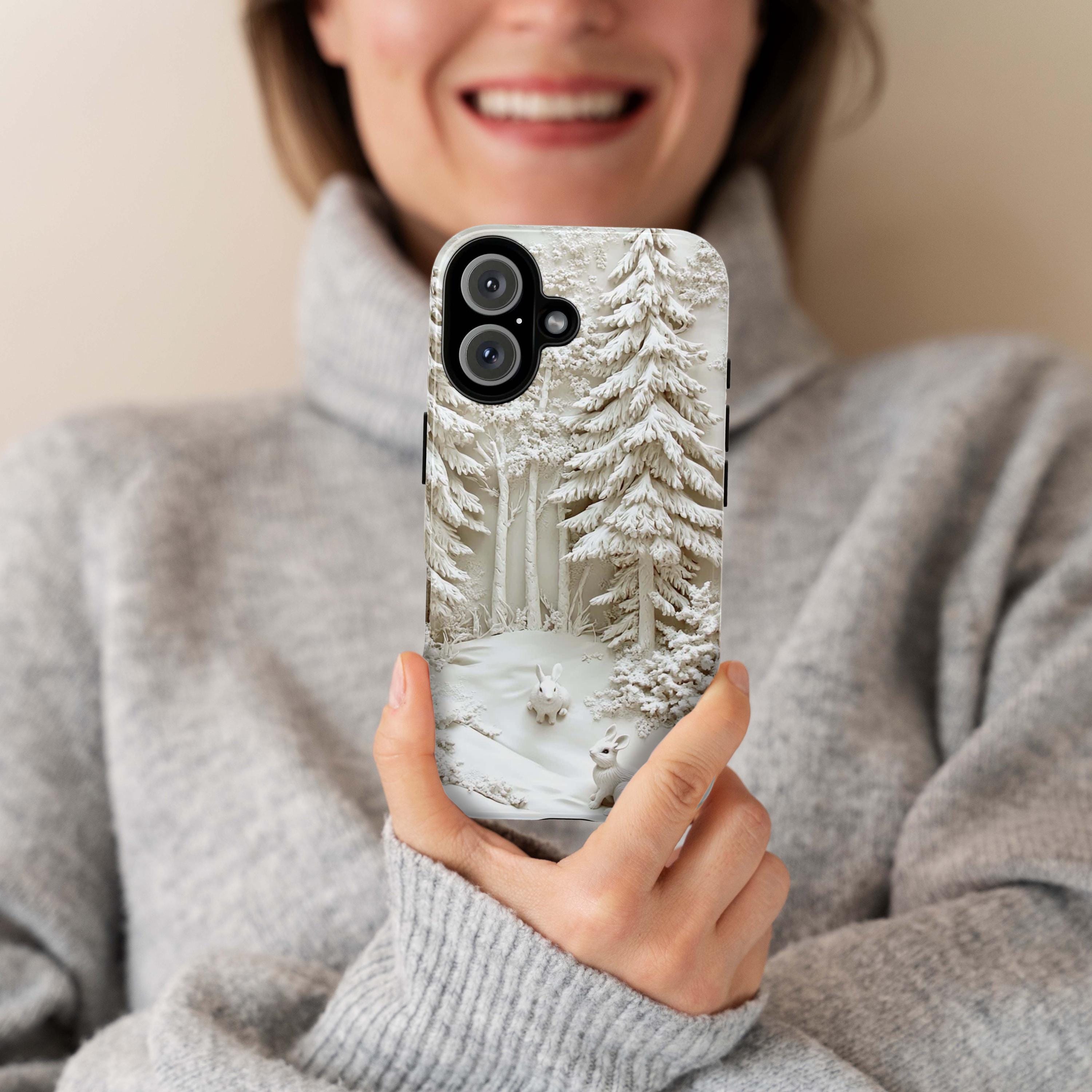 Winter Wonderland Rabbit Phone Case, 3D Snowy Forest MagSafe for iPhone 16 15 14 13 12 Pro Max Plus, Samsung S24 Ultra, Pixel 8, 433.10
