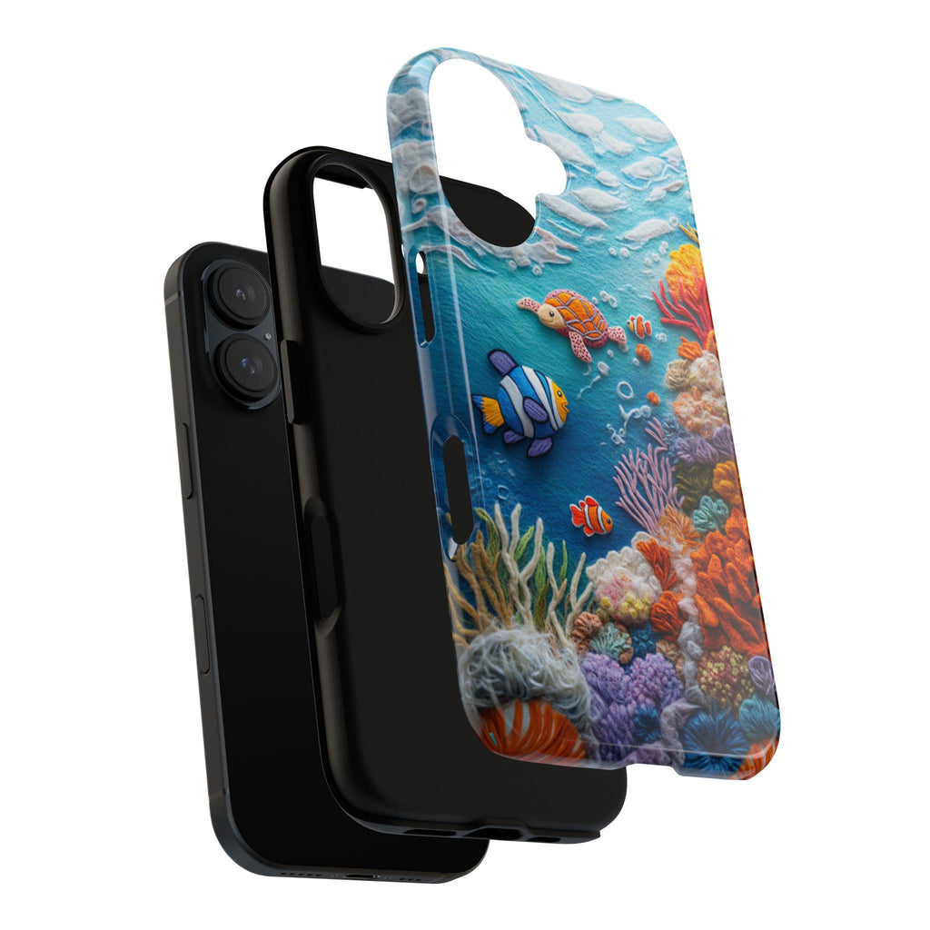 3D Felt Turtle Clownfish Coral Reef Ocean Phone Case, Marine Life Lovers Phone Case for iPhone 16 15 14 13 Magsafe, Samsung S25, 452.7