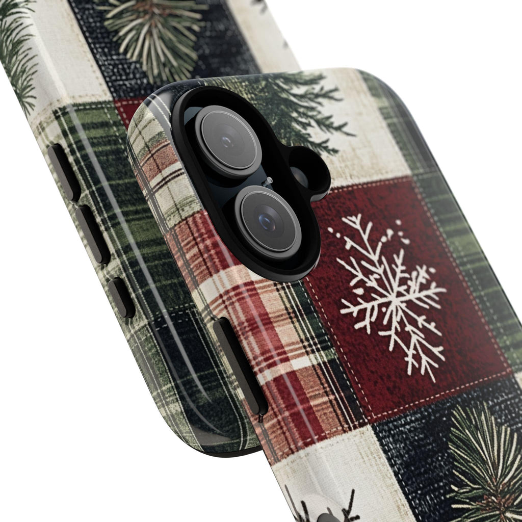 Cozy Xmas Plaid Phone Case, Festive Christmas Holiday Checkered Snowy Phone Cover for iPhone 15 14 13 12 Pro Max Plus, Galaxy S25, 426.2