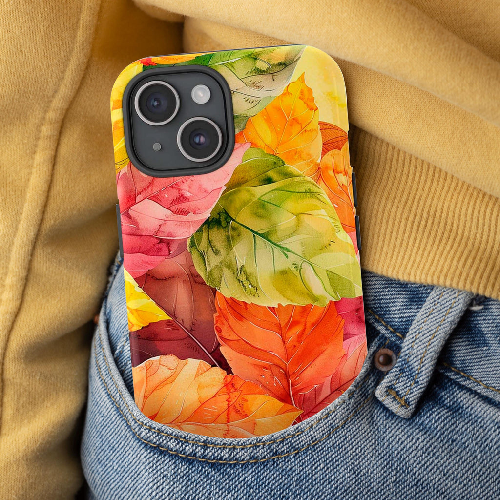Watercolor Fall Leaves Phone Case Autumn Cover Phone Case for iPhone 16 15 14 13 Pro Max Plus/Samsung S25, Best Fall Gift, Magsafe, 410.1