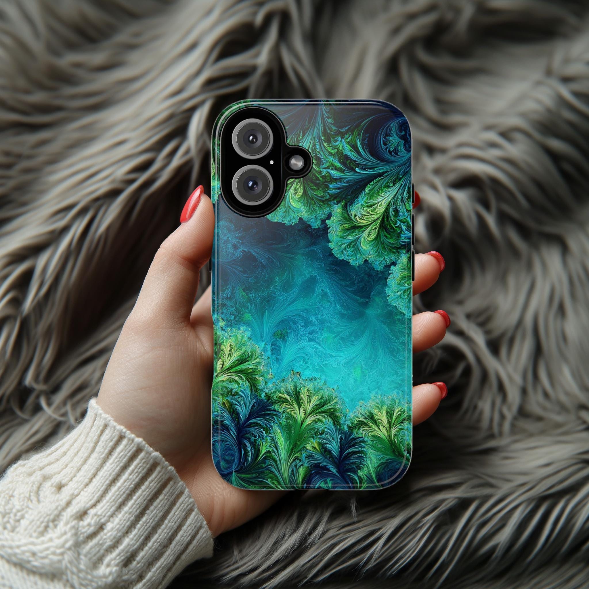 Tropical Ocean Landscape Phone Case, 3D Art Effect in Blue & Green Cover for iPhone 16 15 14 13 Tough or Magsafe, Samsung, 466.13