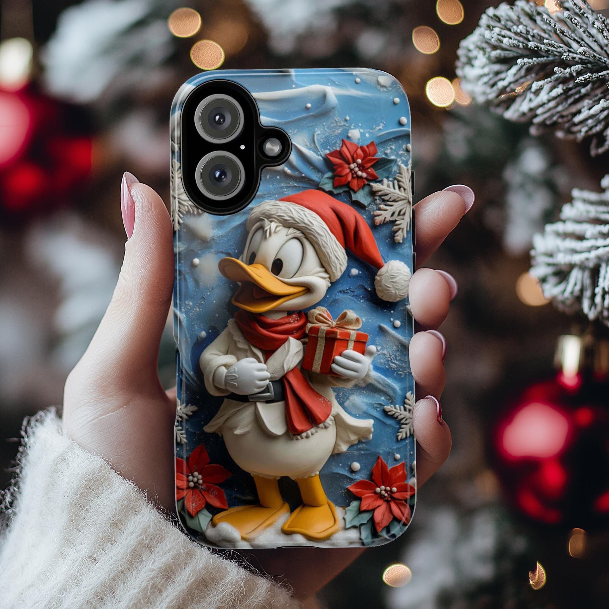 Xmas Donald Duck 3D Phone Case, Cartoon Santa Case, Disney Christmas Holiday Case for iPhone 16 15 Magsafe, Samsung S24, 442.20