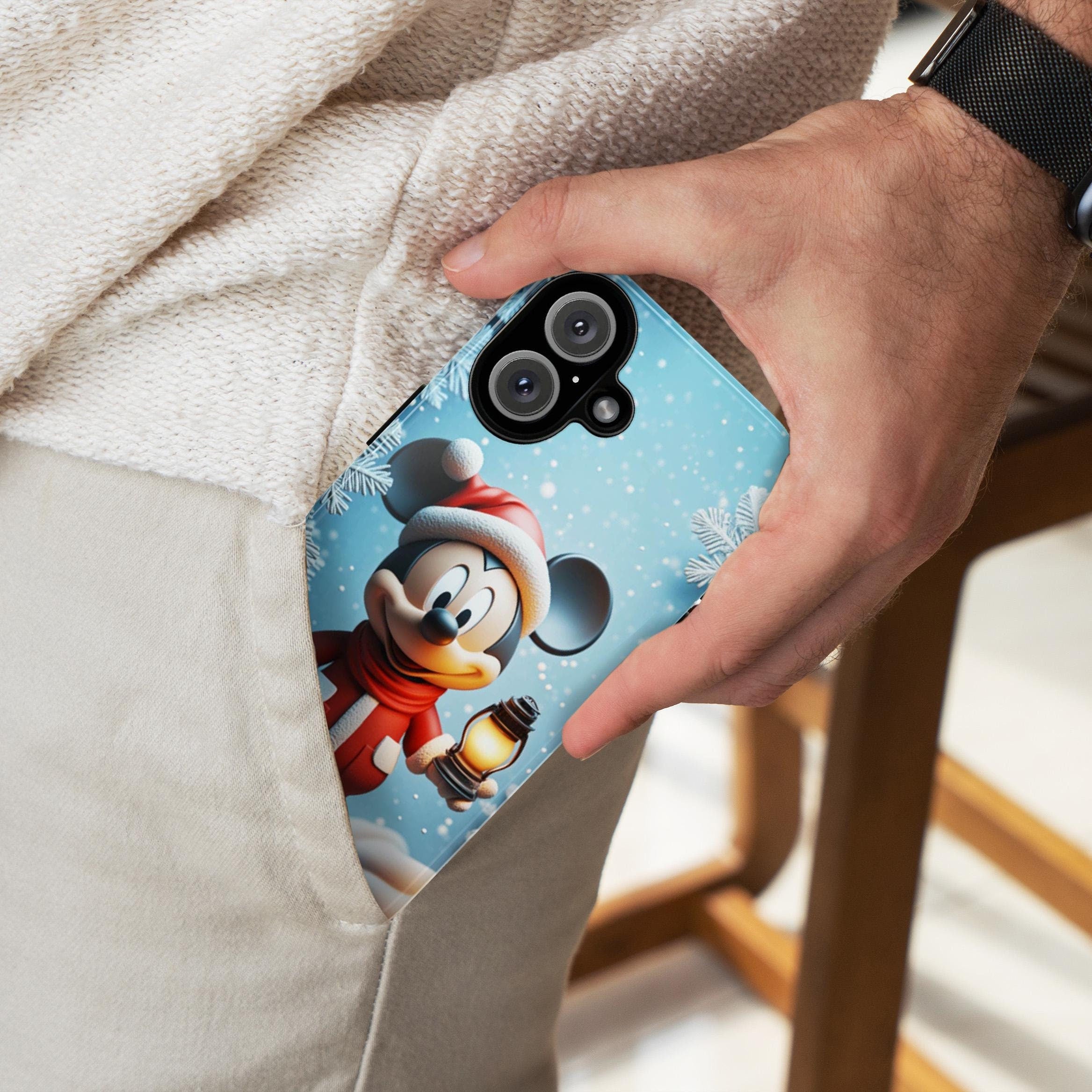 Xmas Santa Mickey Mouse 3D effect Phone Case, Cartoon Mickey Design, Disney Fan Phone Case for iPhone 16 15 14 Magsafe, Samsung S24, 442.16