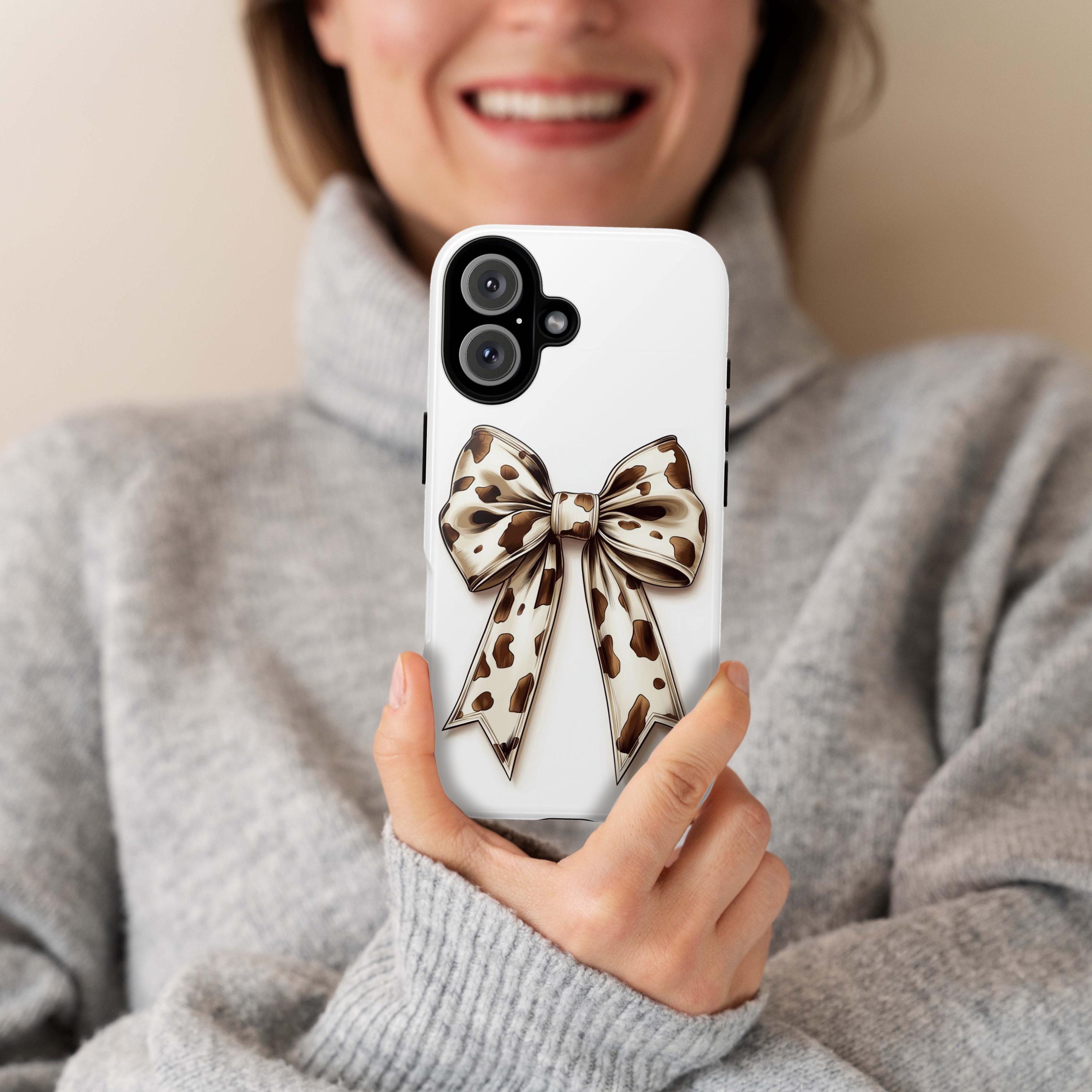Coquette Cow Bow Phone Case, Cute Country Bow Phone Case, Wester Cowgirl Bow Case for iPhone 16 15 14 13 Magsafe, Samsung S24, 458.1