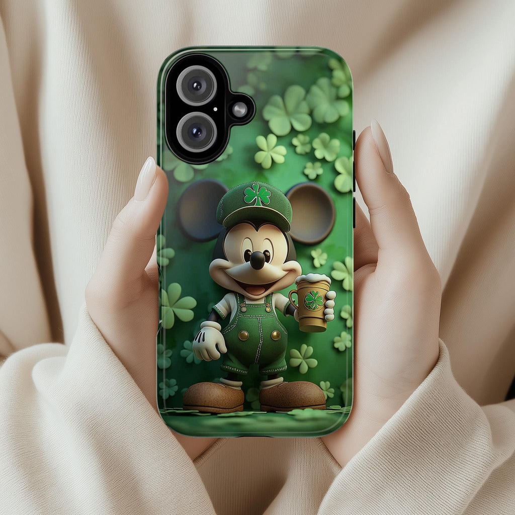 Mickey Mouse St Patricks Day Phone Case, Irish Luck Disney Day Phone Cover for iPhone 16 15 14 13 Pro Magsafe Samsung Galaxy S24, 457.4