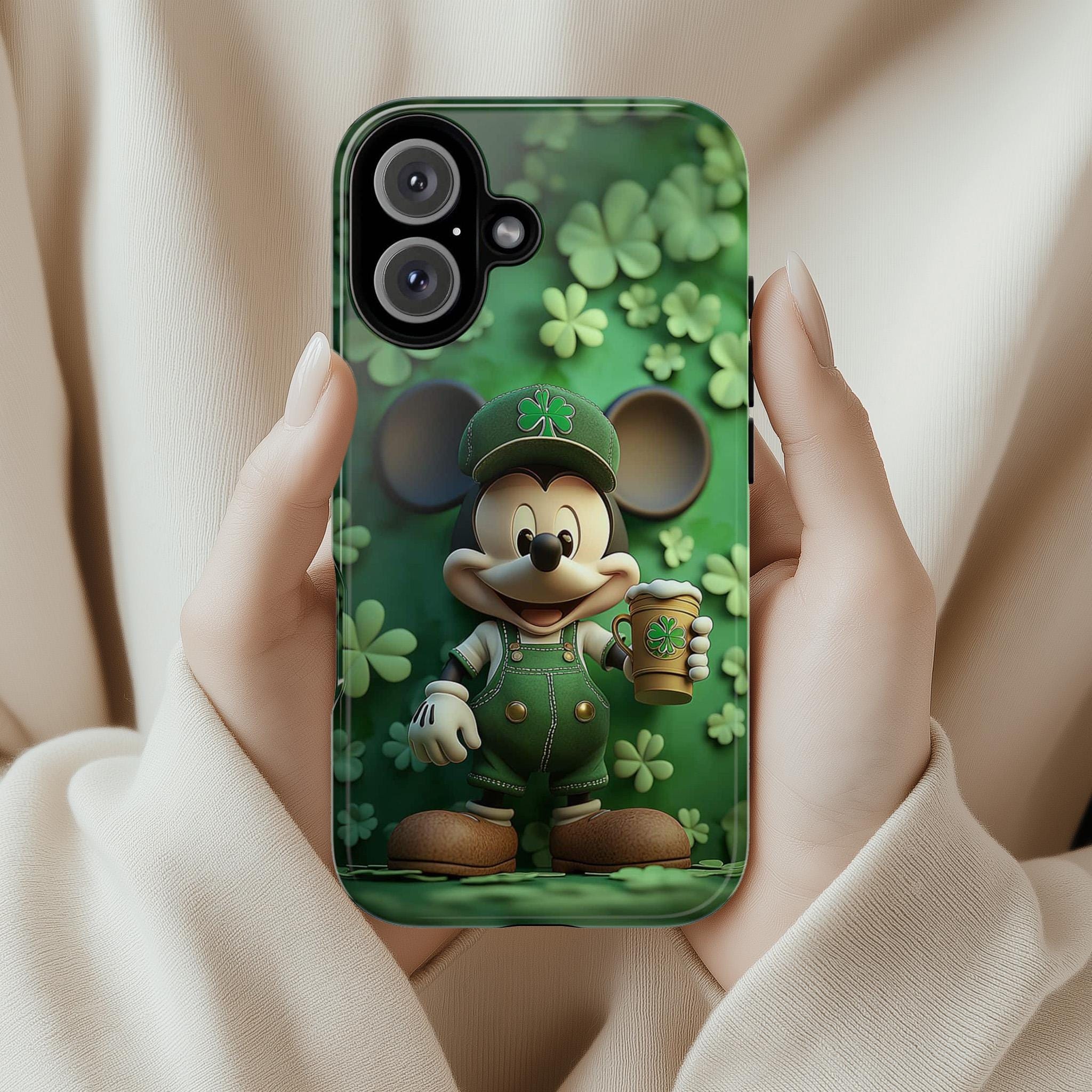 Mickey Mouse St Patricks Day Phone Case, Irish Luck Disney Day Phone Cover for iPhone 16 15 14 13 Pro Magsafe Samsung Galaxy S24, 457.4