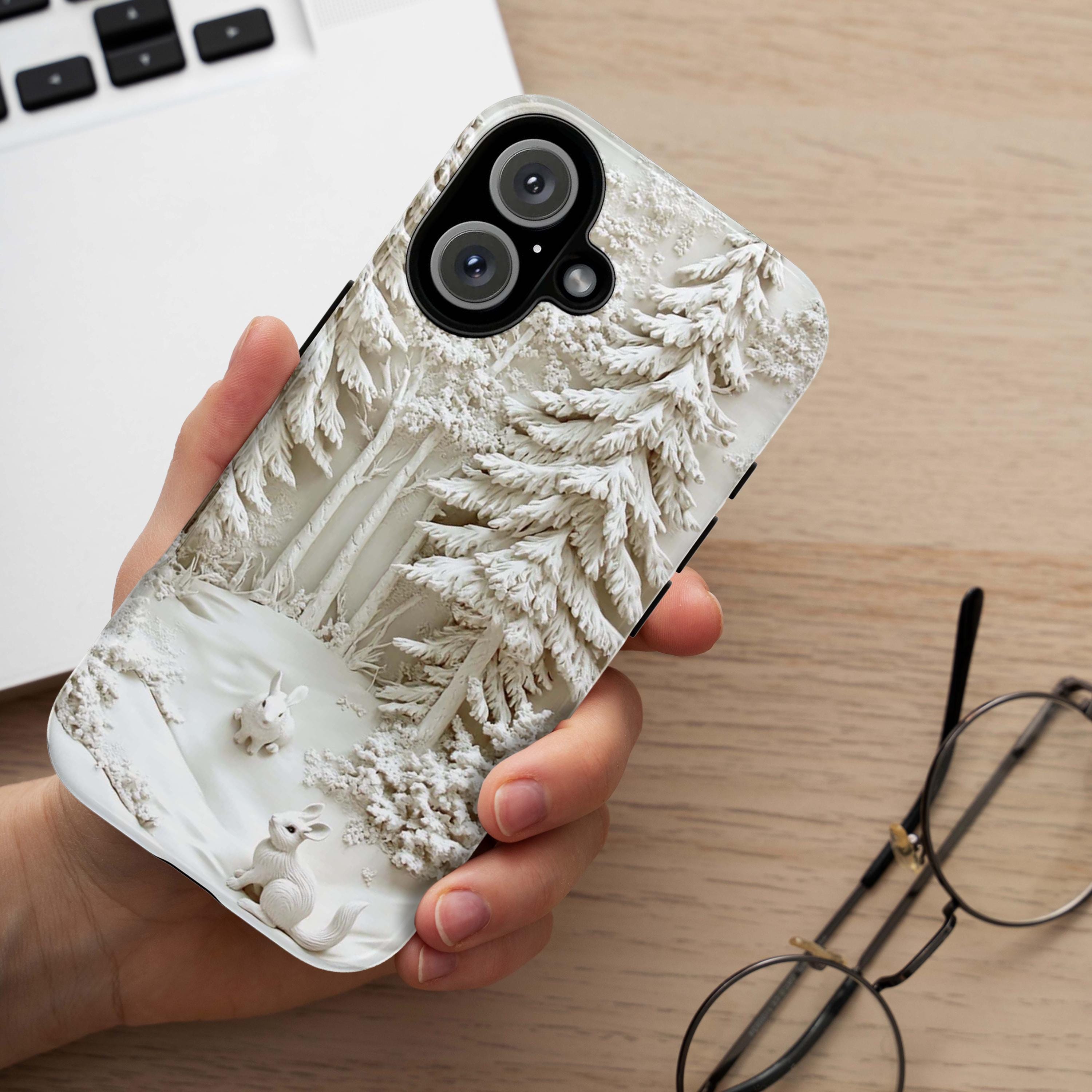 Winter Wonderland Rabbit Phone Case, 3D Snowy Forest MagSafe for iPhone 16 15 14 13 12 Pro Max Plus, Samsung S24 Ultra, Pixel 8, 433.10