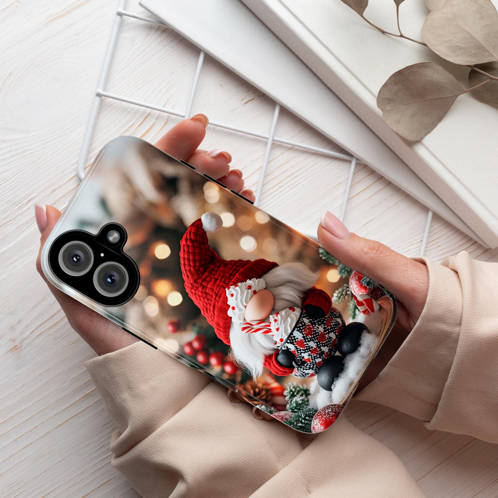 Cozy Xmas Holiday Gnome Phone Case, 3D Christmas Festive Gnome & Holly Design for iPhone 15 14 13 Magsafe, Samsung S25, Pixel, 427.5