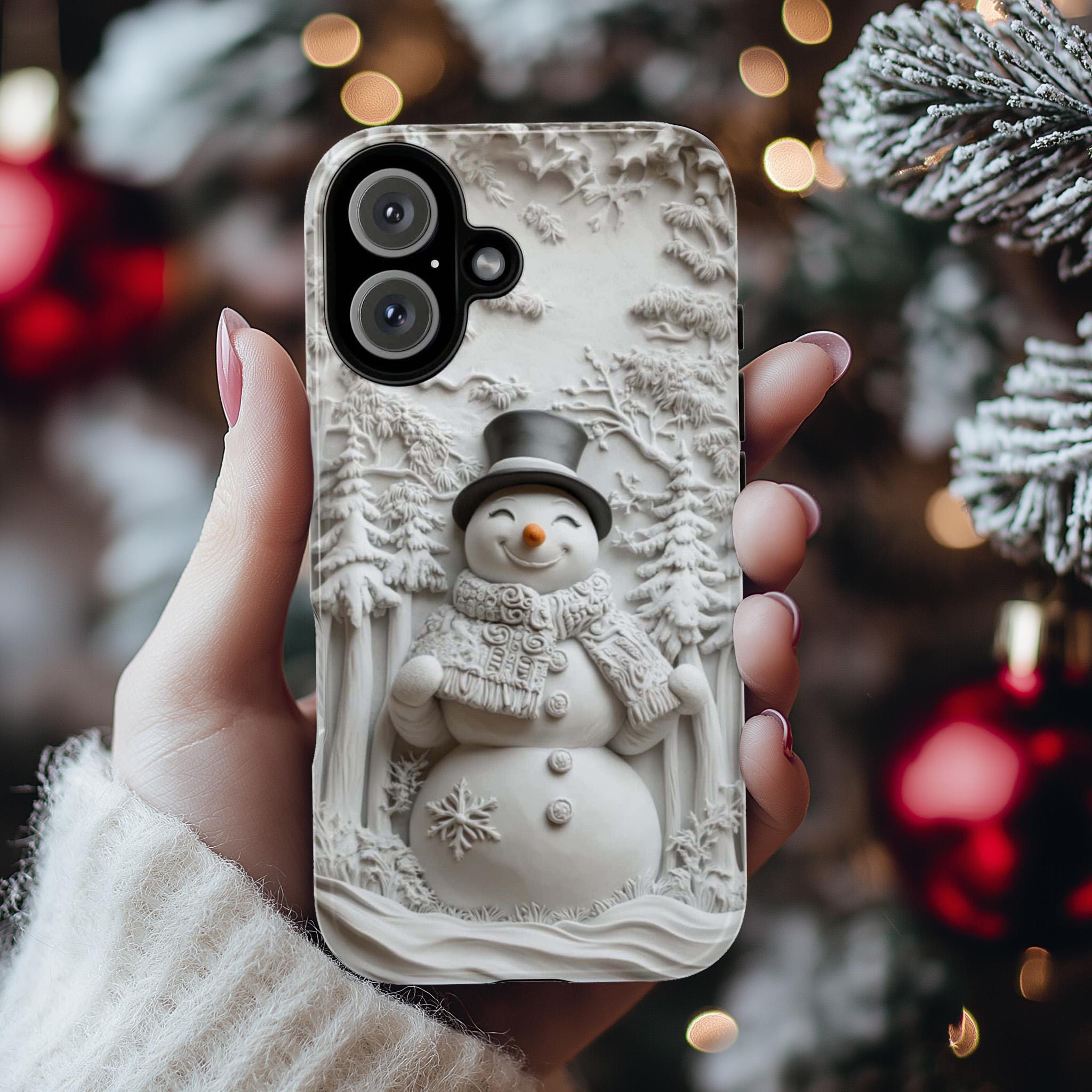 Snowman Winter Wonderland Phone Case, 3D Winter Landscape MagSafe for iPhone 16 15 14 13 12 Pro Max Plus, Samsung S25 Ultra, Pixel 9, 433.2