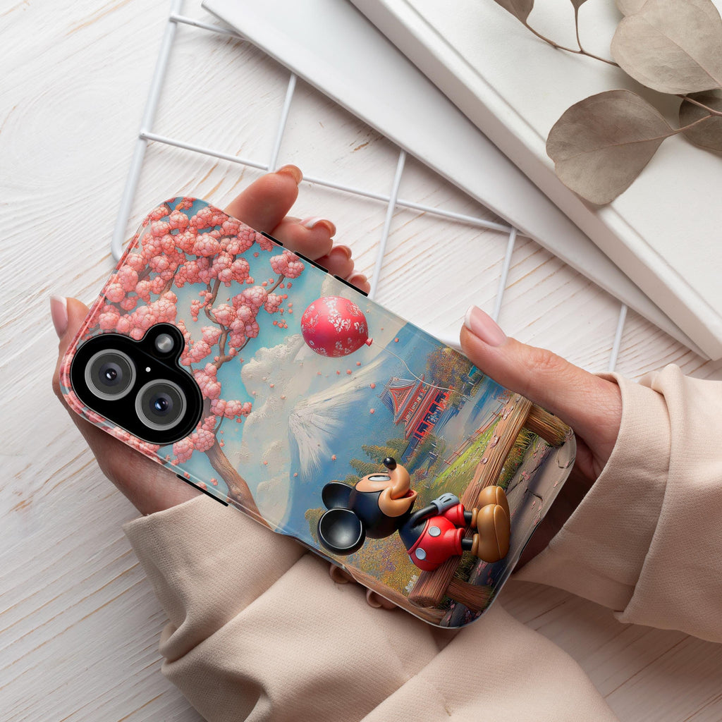 Cherry Blossom and Mountains Mickey Mouse Phone Case, Tokyo Disneyland Phone Cover for iPhone 16, 15, 14 Magsafe & Samsung, Pixel, 442.48