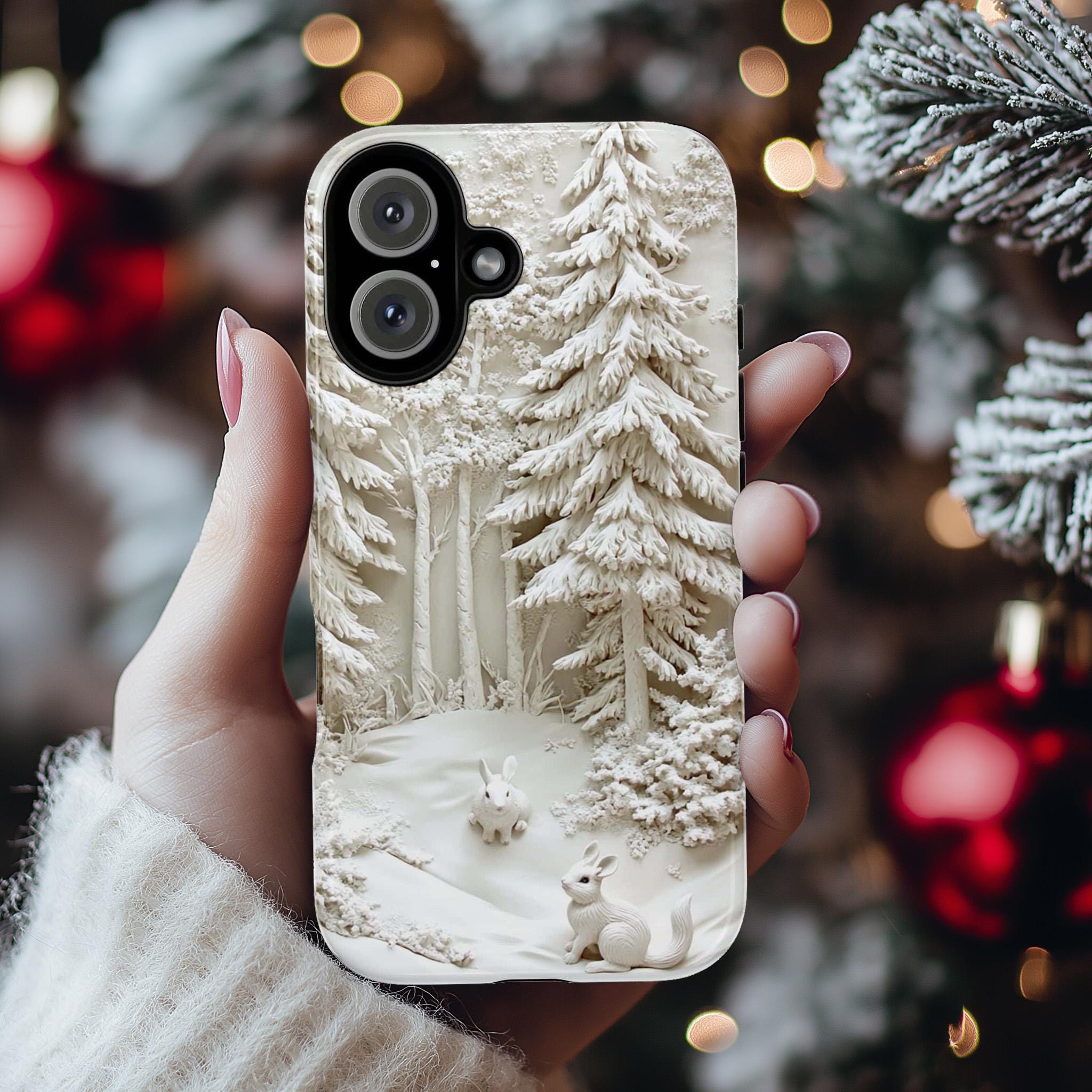 Winter Wonderland Rabbit Phone Case, 3D Snowy Forest MagSafe for iPhone 16 15 14 13 12 Pro Max Plus, Samsung S24 Ultra, Pixel 8, 433.10