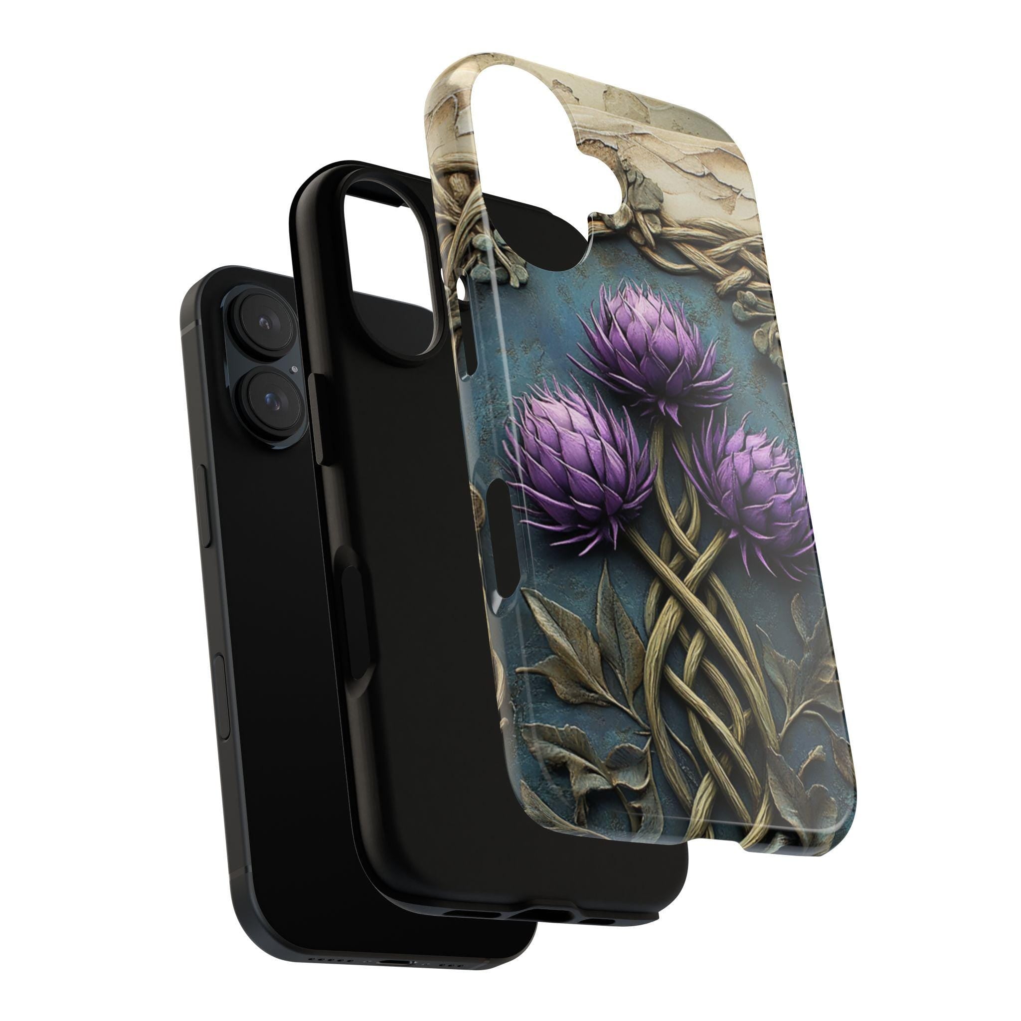 Celtic Thistle Phone Case, Rustic 3D Style Purple Flower Design, Nature Celtic Cover for iPhone 16 15 Tough or Magsafe, Samsung S25, 439.48