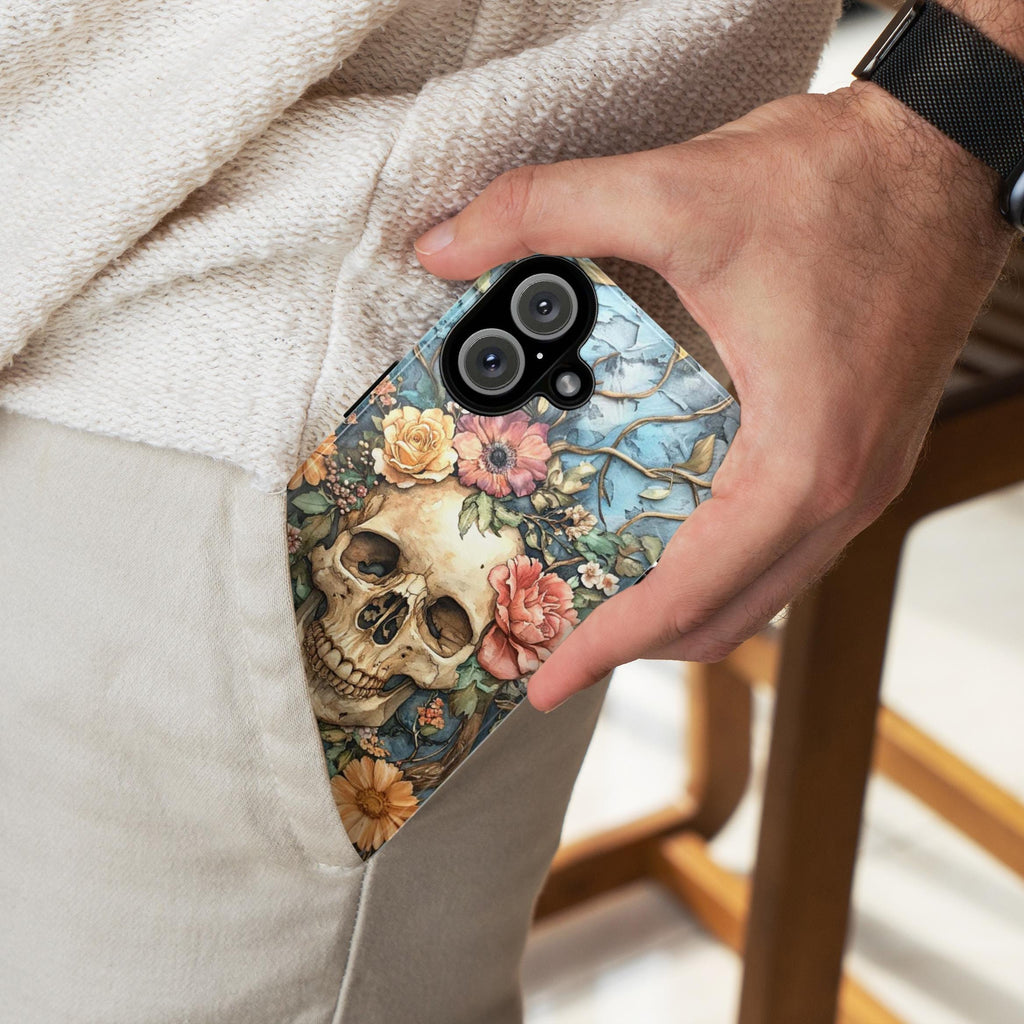 Anatomy Floral Skeleton Dia de los Muertos Phone Case, Anatomical Art Flowers & Skeleton Phone Cover for iPhone 16, Samsung S24, 435.6