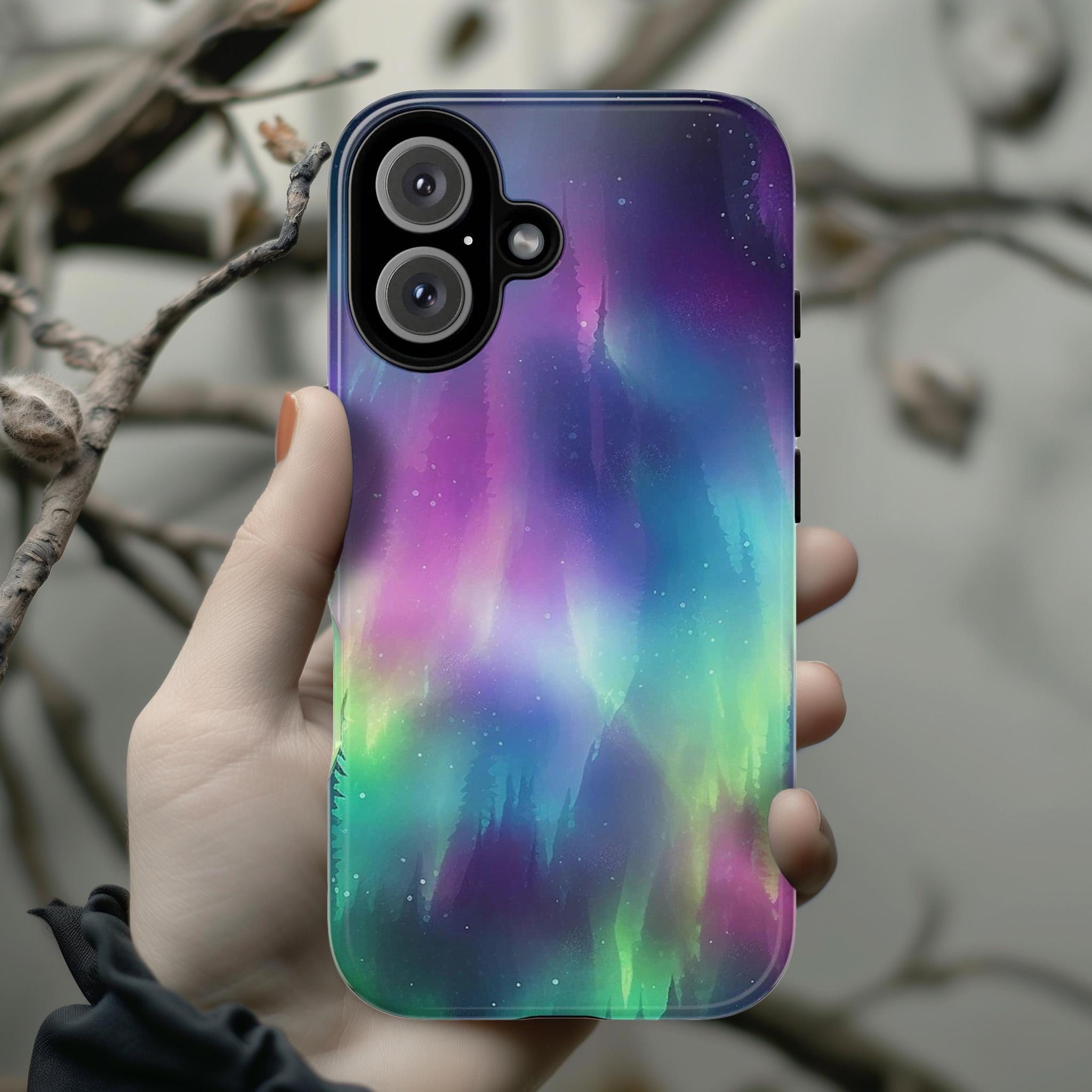 Northern Light Phone Case, Aurora Borealis Phone Cover, Rainbow Colorful Case for iPhone 16 15 14 13 Pro Max Magsafe, Samsung S25, 82.2
