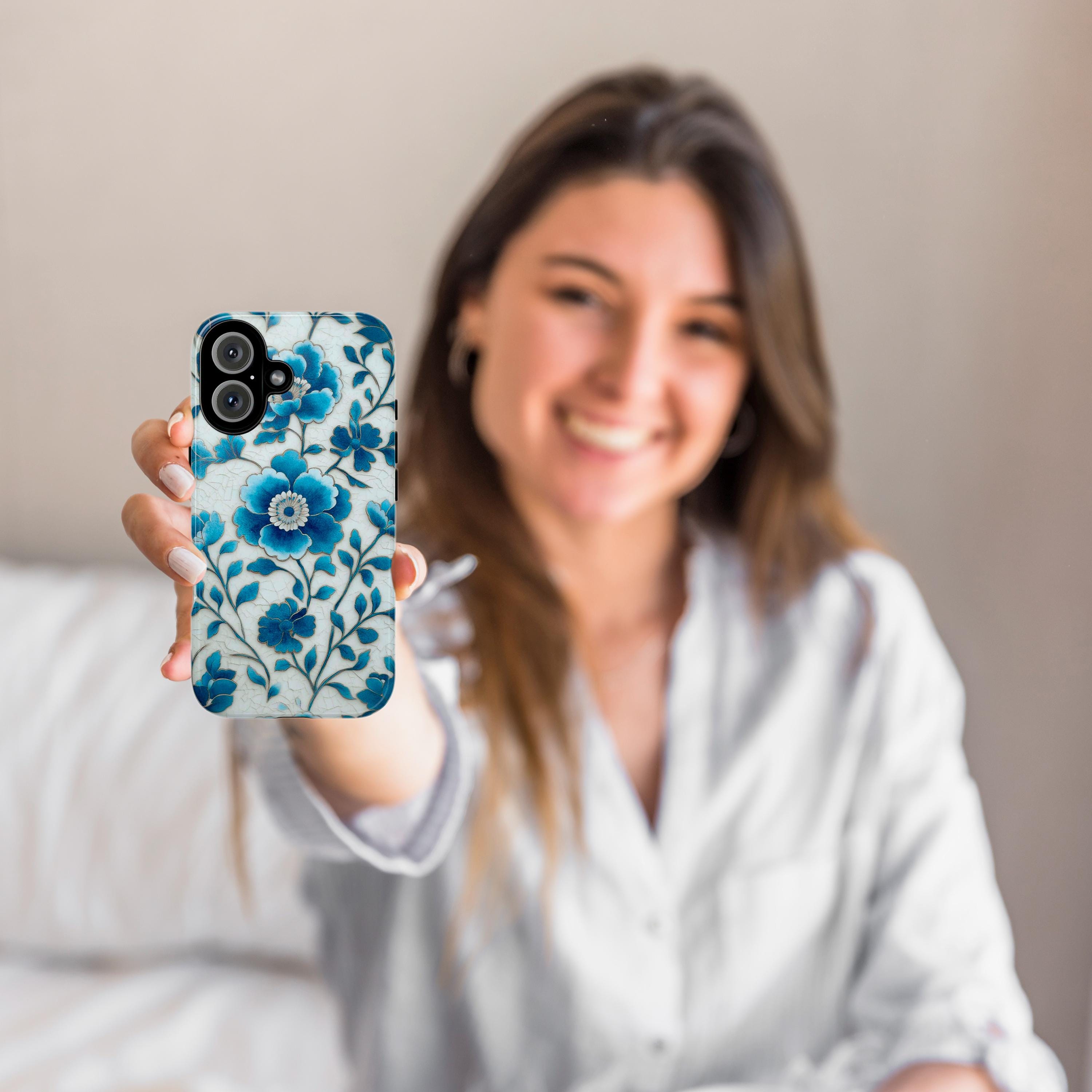 Blue Botanical Floral Phone Case, Blue Flowers Phone Case, Vintage Design for iPhone 16 15 14 13 Tough or Magsafe, Samsung, 476.11
