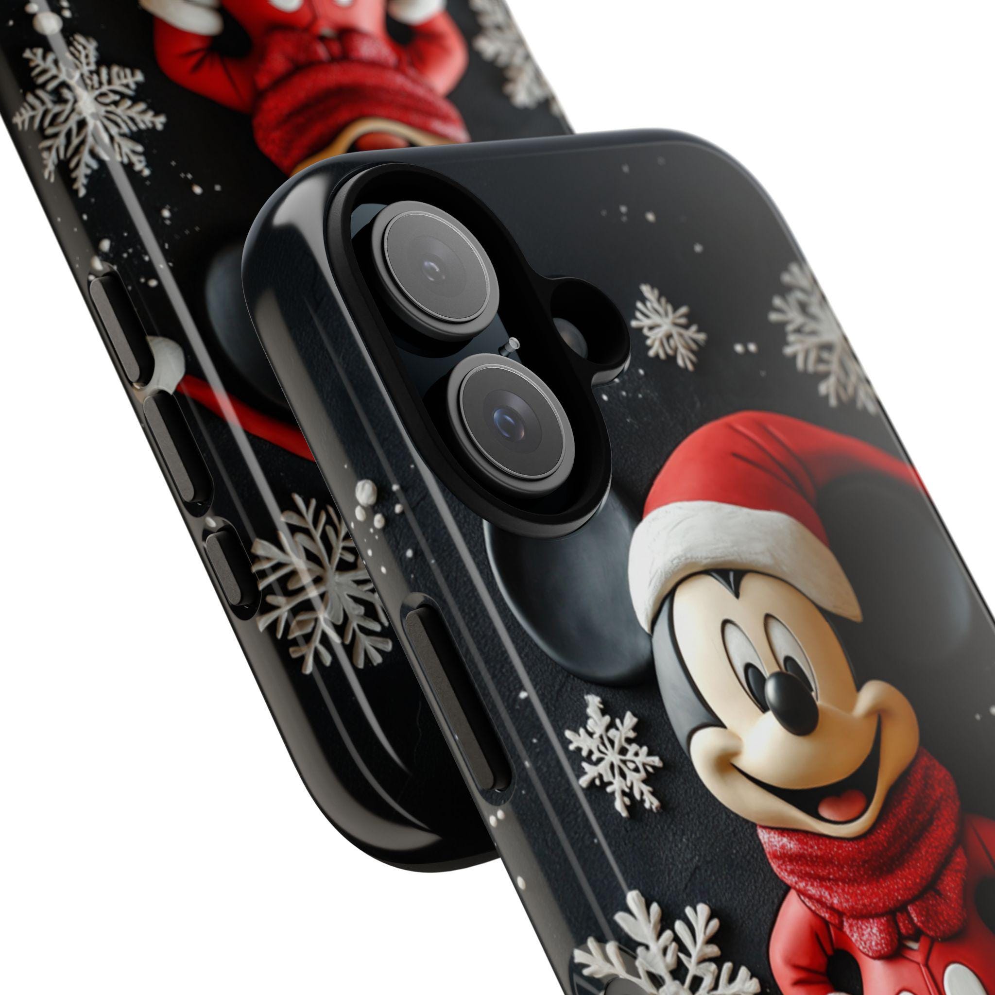 Santa Mickey Mouse 3D effect Phone Case, Cartoon Design, Disney Christmas Poinsettias Case for iPhone 16 15 Magsafe, Samsung S24, 442.23