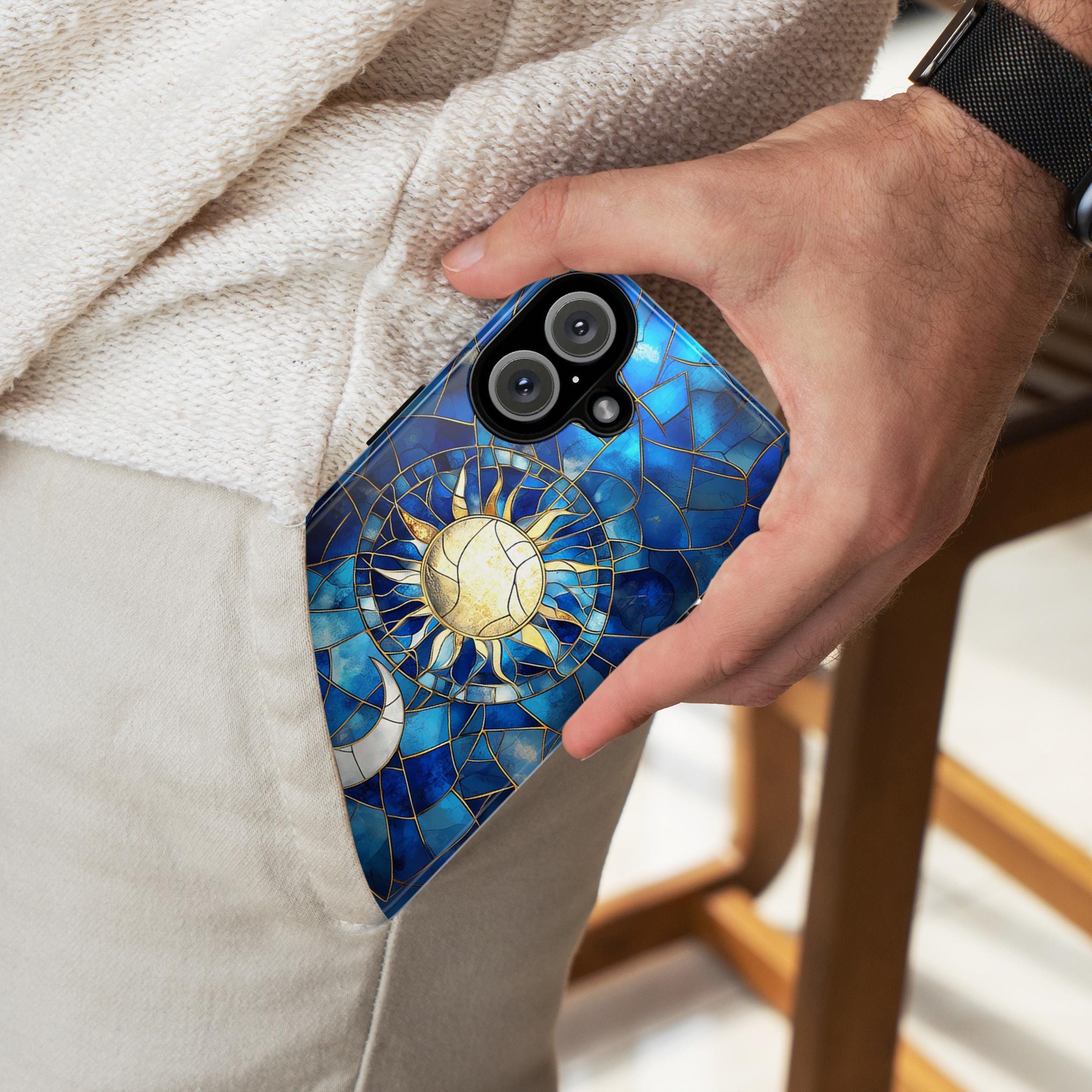 Celestial Moon & Sun Stained Glass Phone Case | Aesthetic Mystic Design for iPhone 16 Pro Max 15 14 13 Plus Mag Safe, Samsung S24 Ultra S23