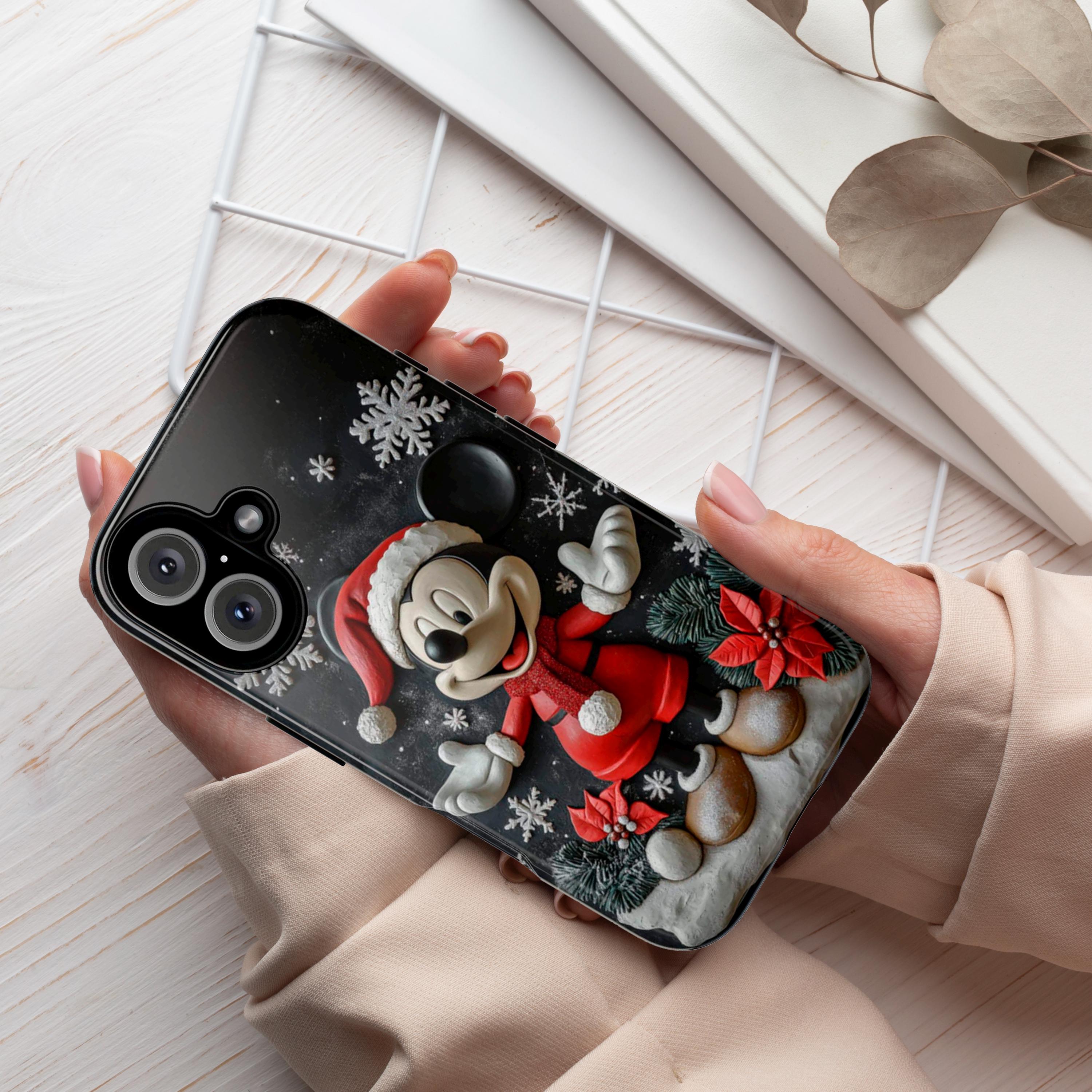 Xmas Mickey Mouse 3D effect Phone Case, Cartoon Design, Mickey Christmas Tree Phone Case for iPhone 16 15 Magsafe, Samsung S24, 442.24