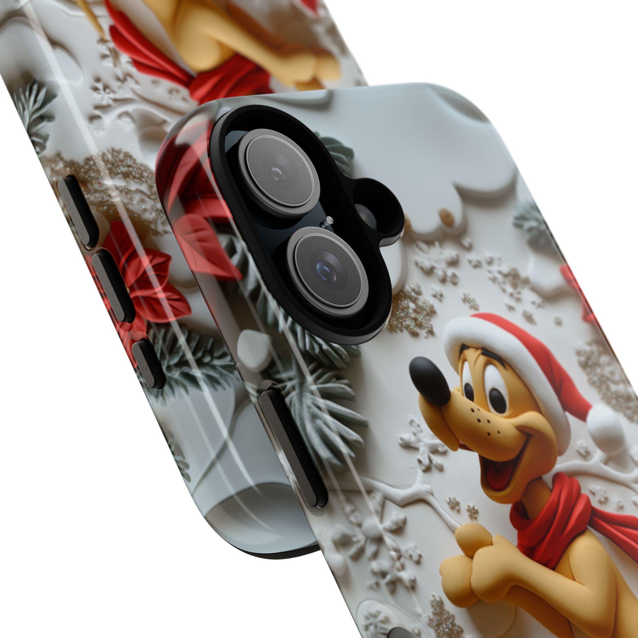 Xmas Disney 3D Phone Case, Cartoon Santa Pluto Dog Case, Disney Christmas Snowy Forest Case for iPhone 16 15 Magsafe, Samsung S24, 442.21