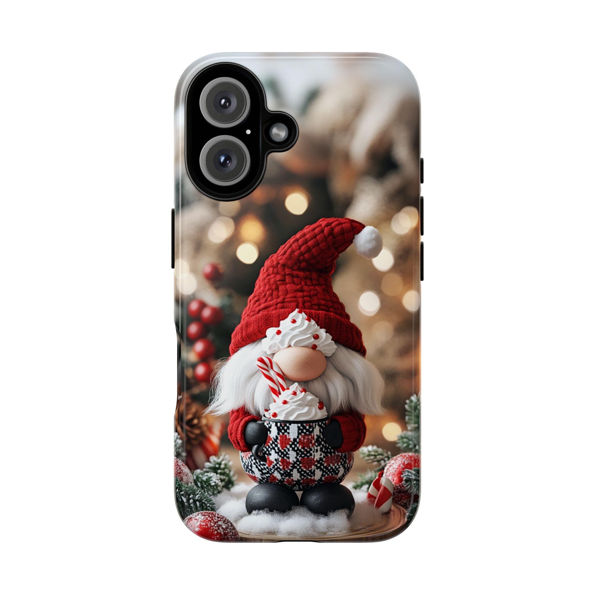 Cozy Xmas Holiday Gnome Phone Case, 3D Christmas Festive Gnome & Holly Design for iPhone 15 14 13 Magsafe, Samsung S25, Pixel, 427.5
