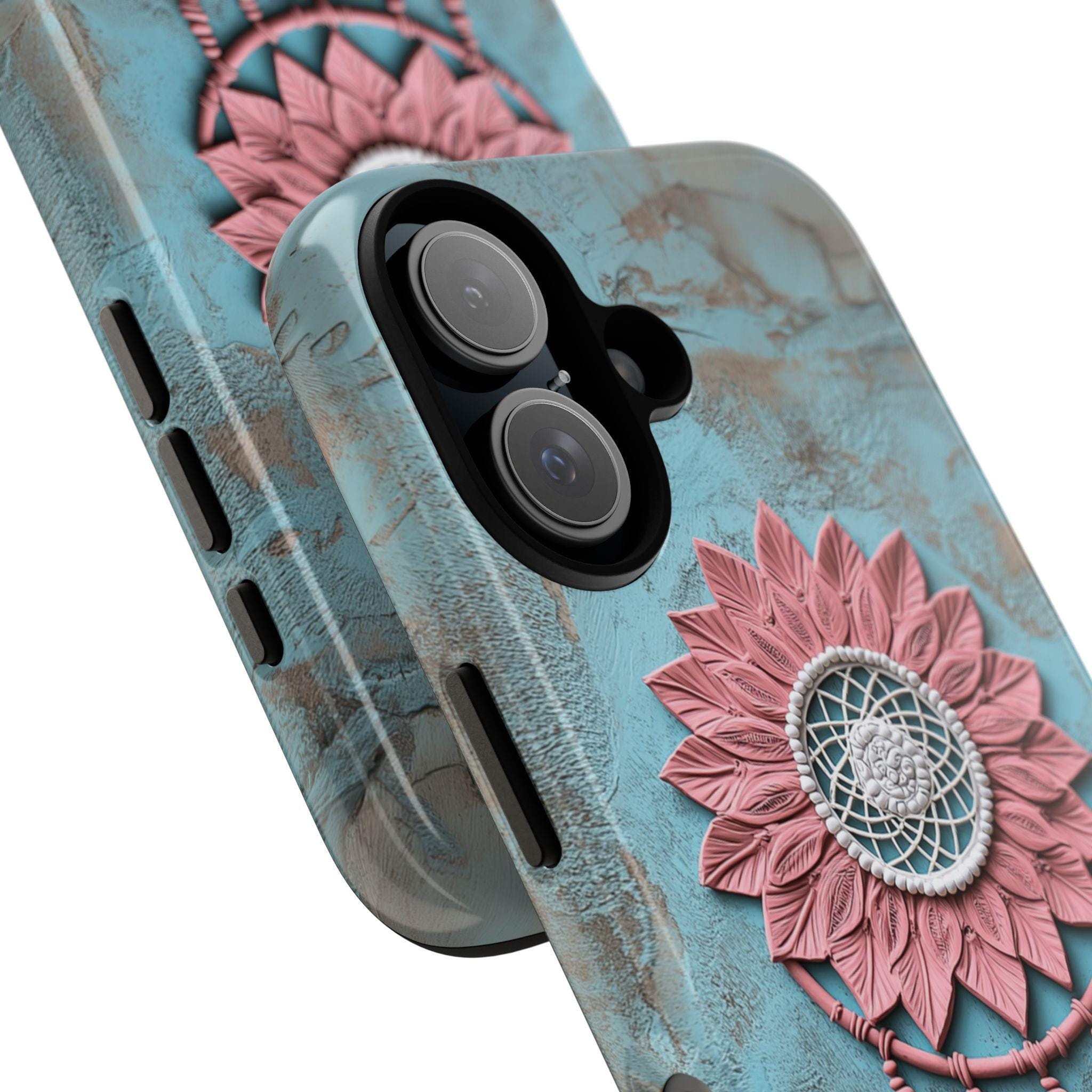 Pastel Pink and Blue Dreamcatcher Phone Case, 3D Art Design, Boho Chic Protective Cover for iPhone 16, 15, Samsung Galaxy S24, 439.20