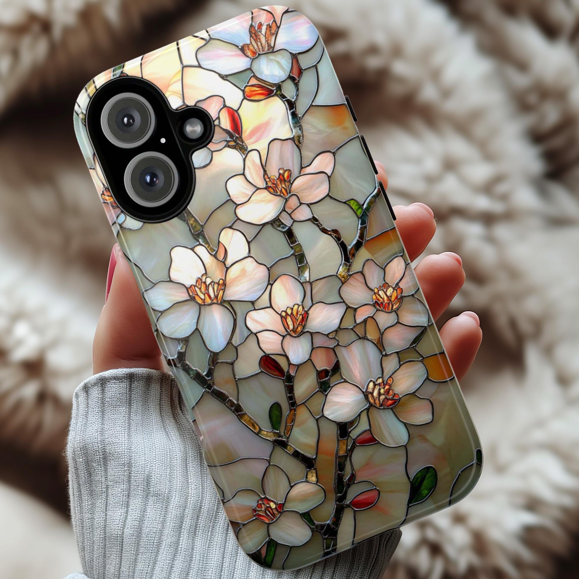 Floral Magnolia Mosaic Phone Case, Botanical Lover Gift, Nature Art Design Case for iPhone 16 15 14 Magsafe, Samsung S25, 418.30