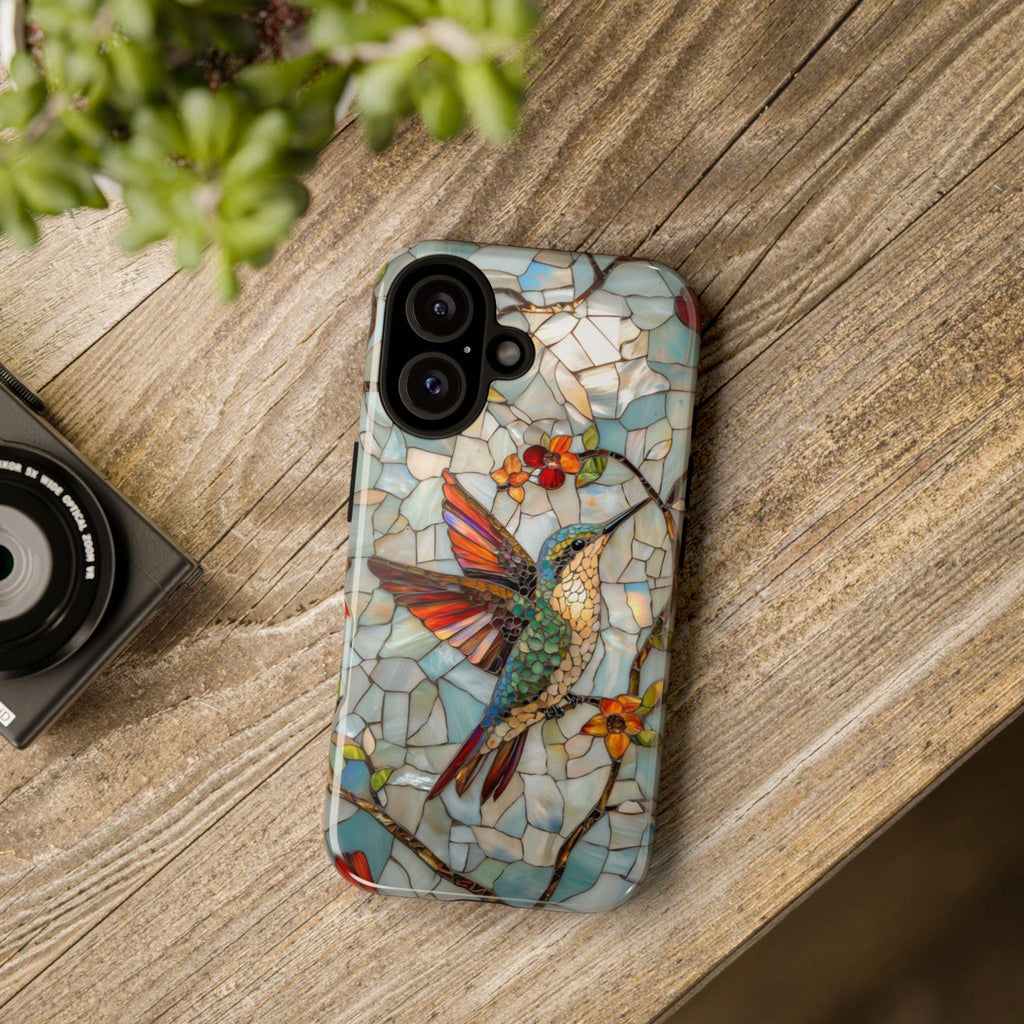 3D Hummingbird Stained Glass Effect Phone Case - Mosaic Case for iPhone 16 Pro Max 15 14 13 12 11 Plus, Samsung S24 Ultra S25, 419.2