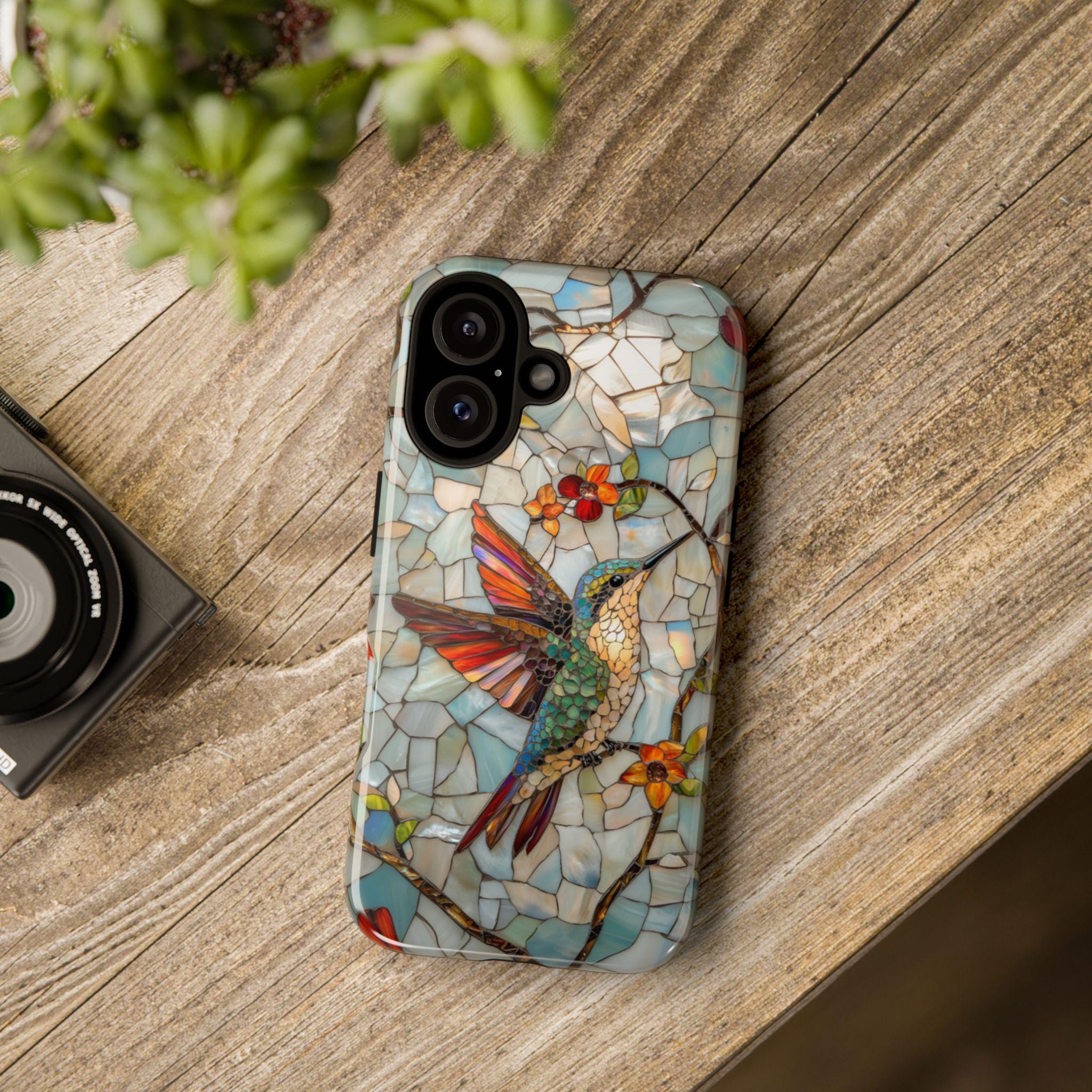 3D Hummingbird Stained Glass Effect Phone Case - Mosaic Case for iPhone 16 Pro Max 15 14 13 12 11 Plus, Samsung S24 Ultra S25, 419.2