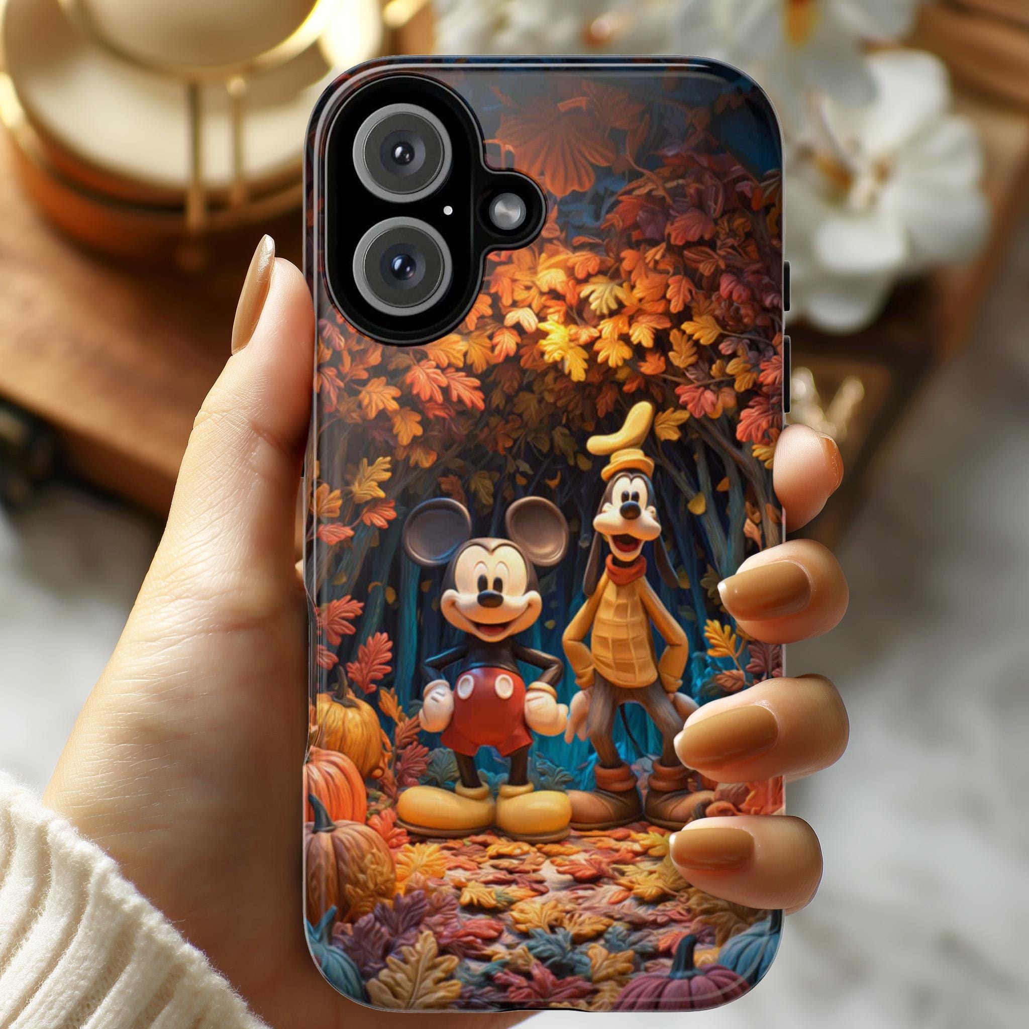 Disney Mickey Mouse & Goofy Fall Phone Case | Autumn Leaves Pumpkins Cute Cartoon Cover for iPhone 17 16 Tough or Magsafe, Samsung, 442.54