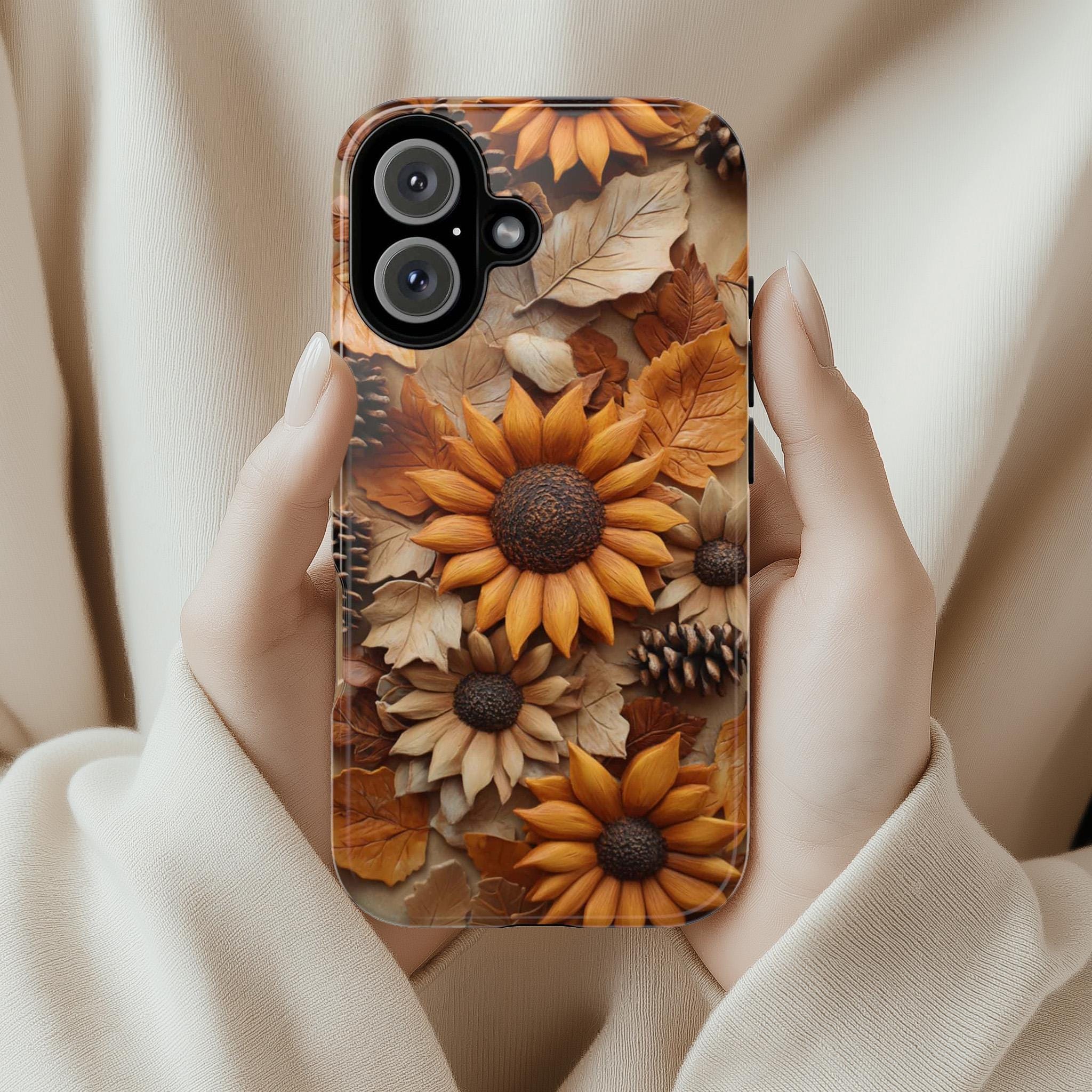 3D Sunflower Art Phone Case, Pastel Artistic Bloom Design for iPhone 16 15 14 13 Pro Max Plus Magsafe, Samsung S24, 439.6