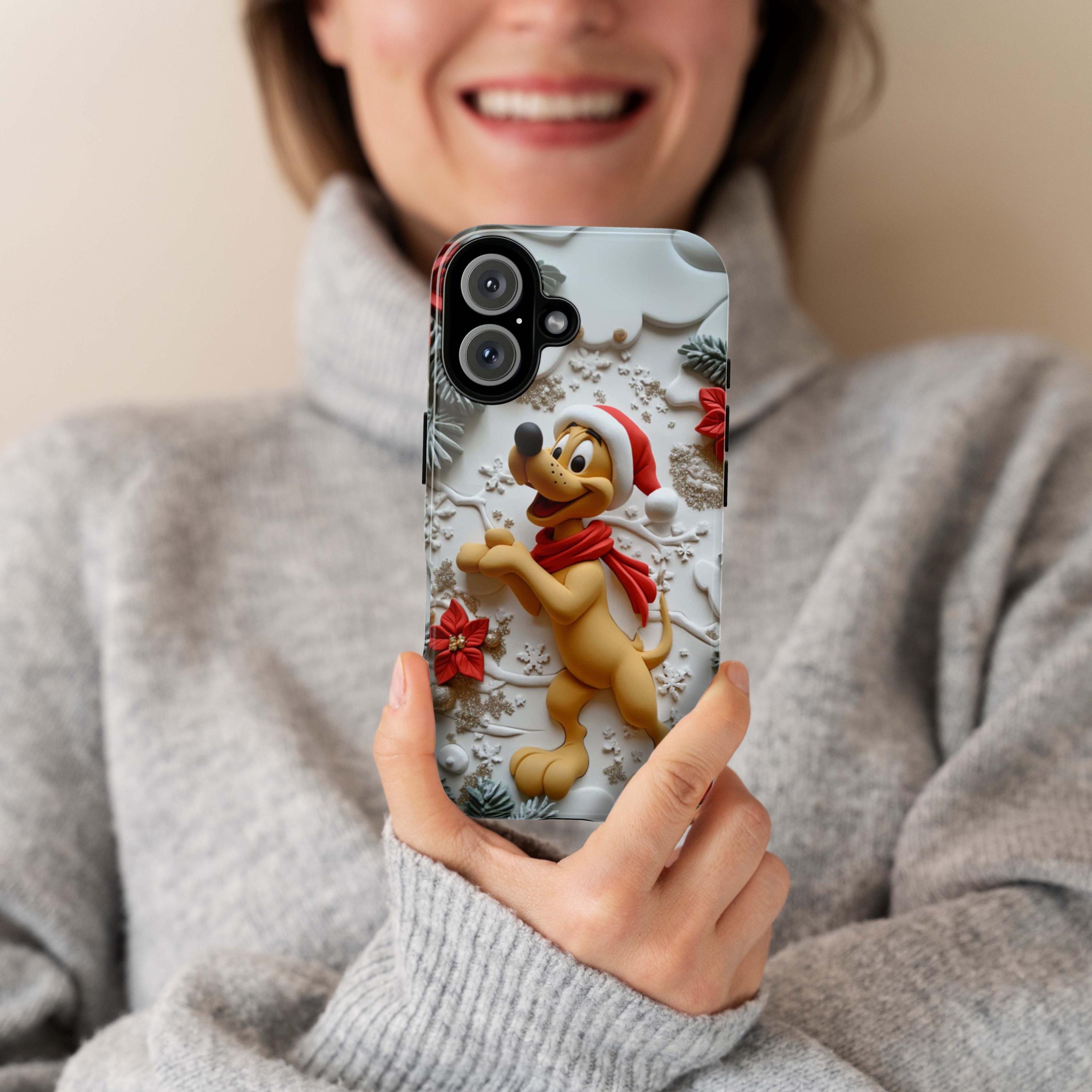 Xmas Disney 3D Phone Case, Cartoon Santa Pluto Dog Case, Disney Christmas Snowy Forest Case for iPhone 16 15 Magsafe, Samsung S24, 442.21