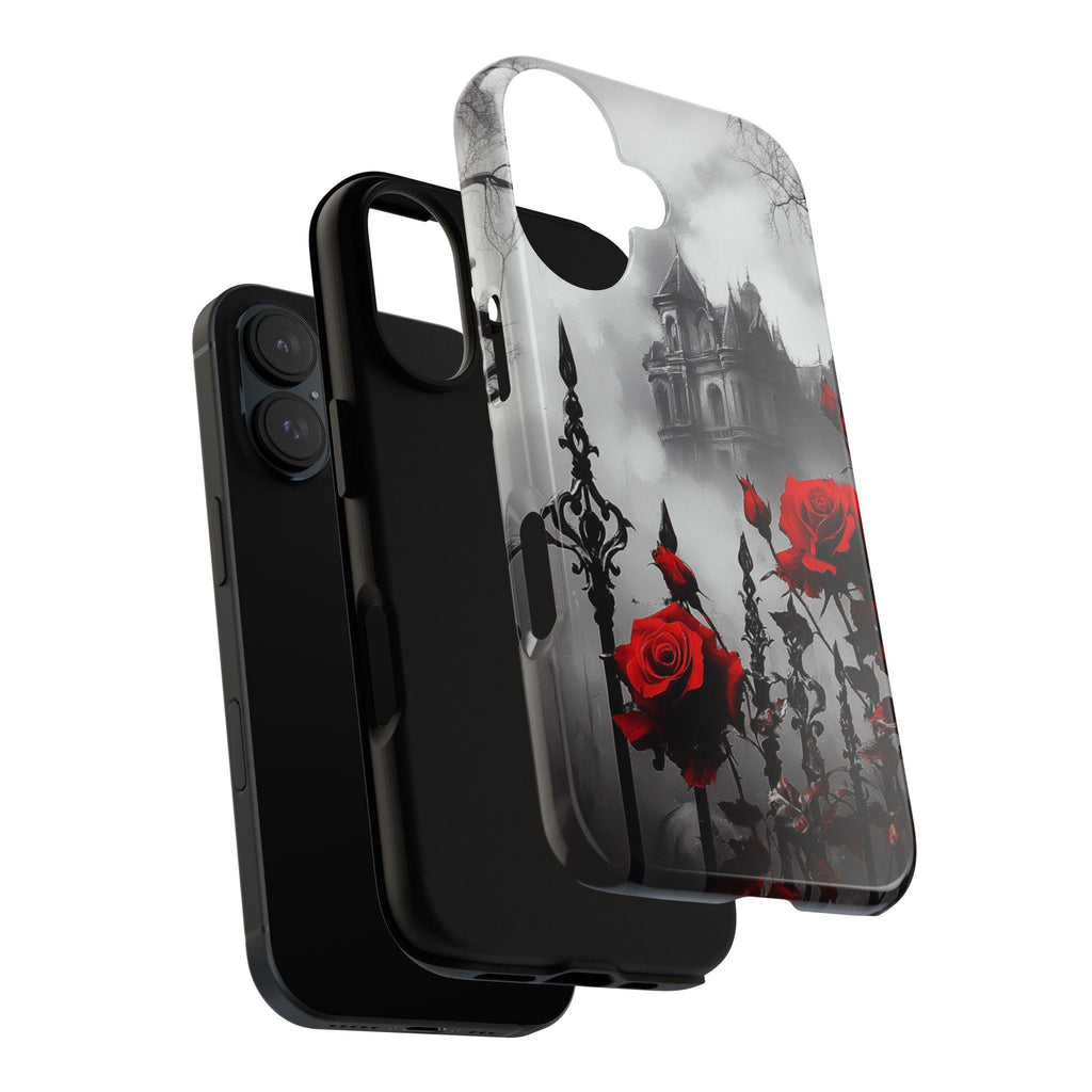 Gothic Castle & Red Roses Floral Fantasy Art, Dark Aesthetic Design, Elegant Gothic Accessory for iPhone 16, Samsung S25, Pixel 9, 463.4
