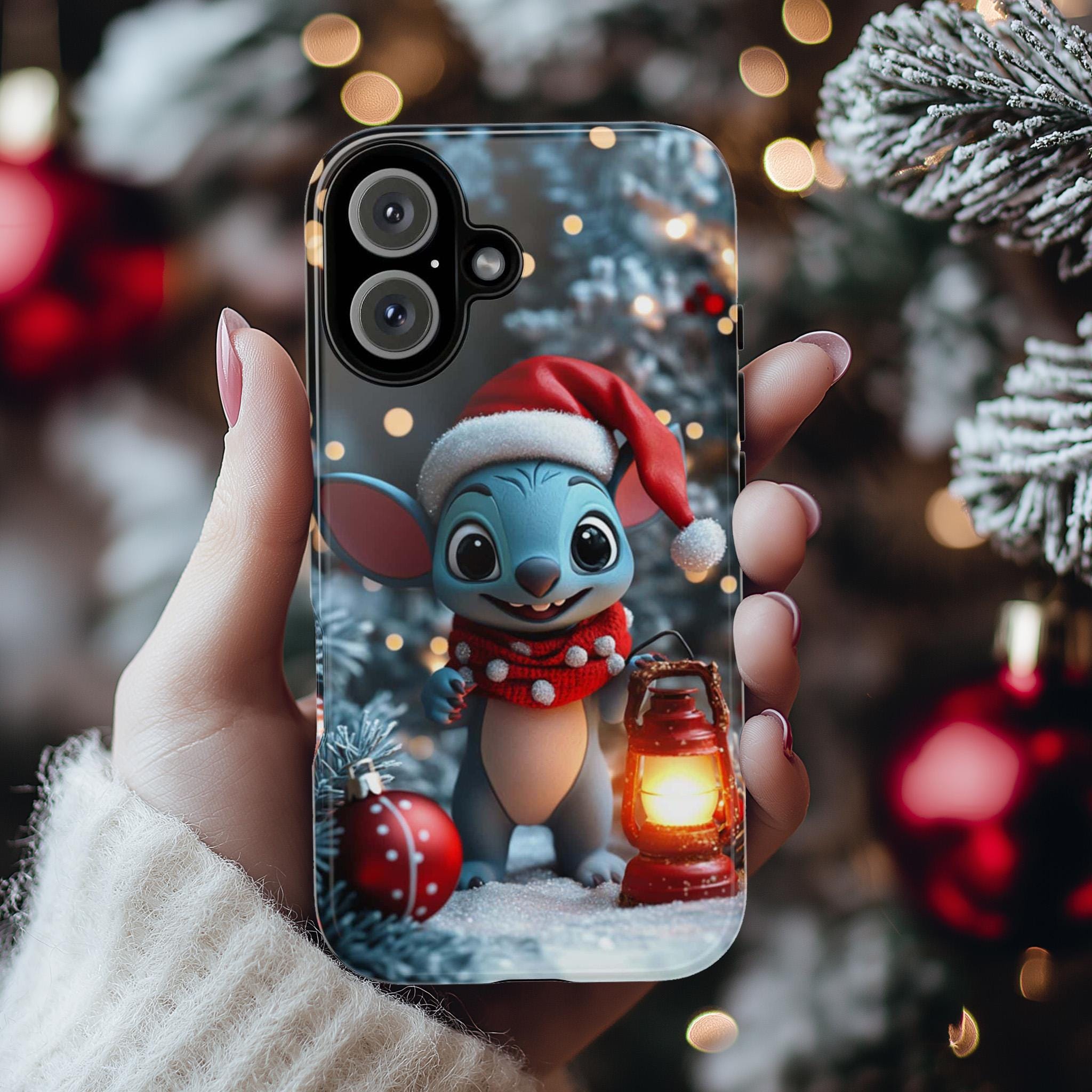 Chrismtas Stitch Lover 3D Phone Case, Cartoon Design Cover, Disney Fan Xmas Phone Case for iPhone 16 15 Magsafe, Samsung S24, 442.19