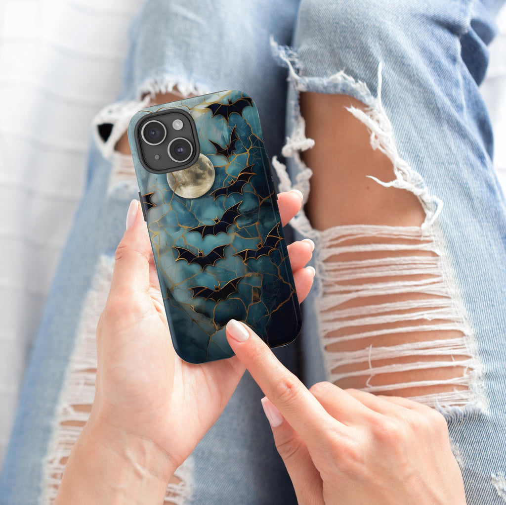 Halloween Lover Phone Case Celestial Bats Stained Glass Cover Spooky Moon Case for iPhone 16 15 14 13 12 Pixel Galaxy S 24 23 22 21 20