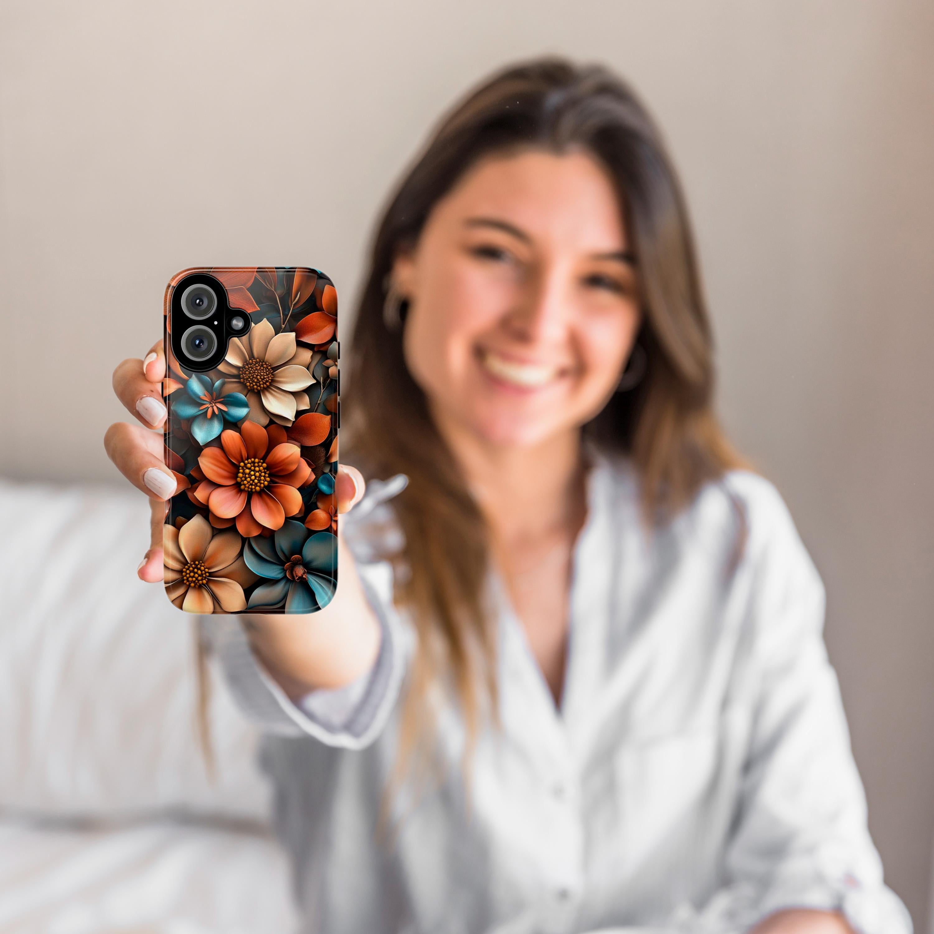 3D Rose Floral Phone Case, Anemone Floral Case, Bronze Beige Flowers Design for iPhone Magsafe 16, 15, 14, 13 & Samsung S24, Pixel 9, 439.33