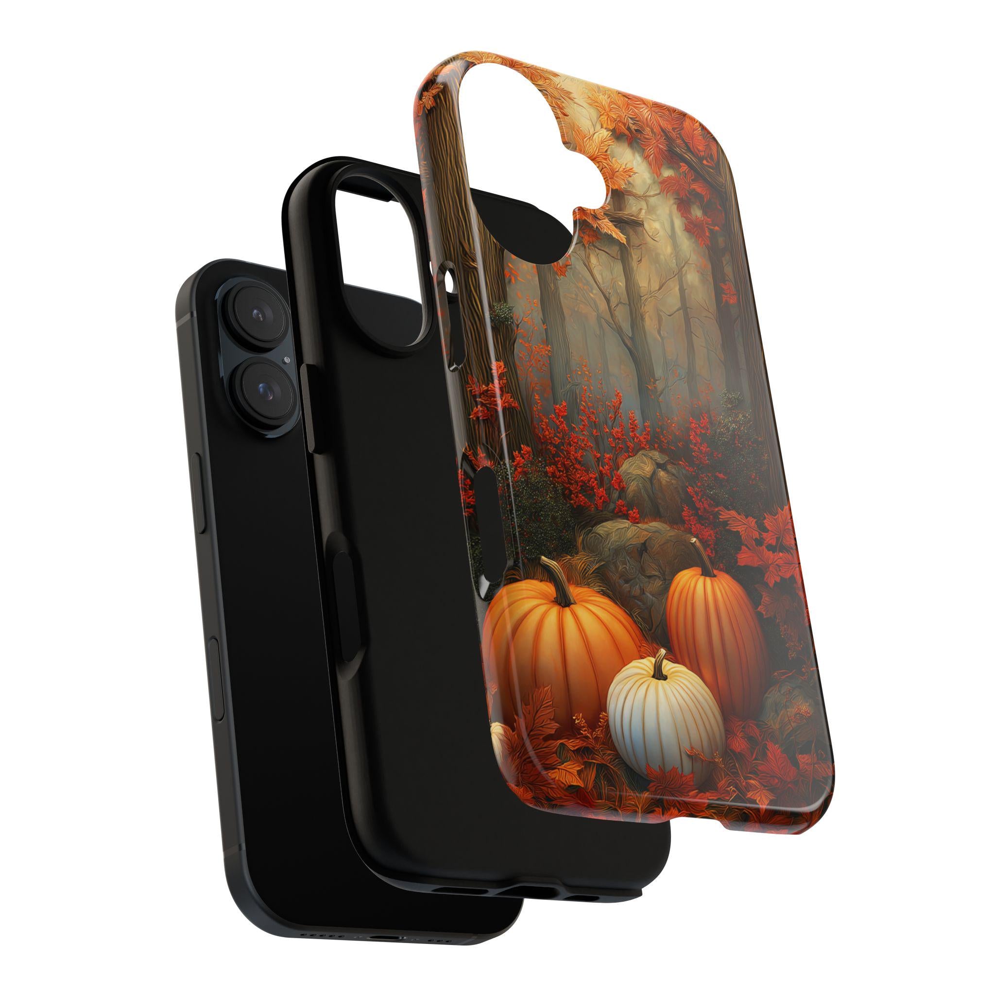 Autumn Pumpkin Forest Phone Case, Fall Natural Woodland Seasonal Fall Leaves Cover for iPhone 16 15 14 Tough or Magsafe, Samsung, 475.18