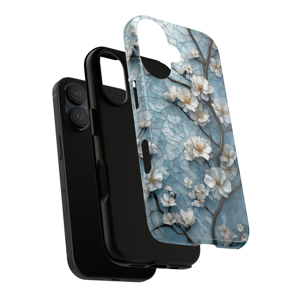 Cozy Cherry Blossom Stained Glass Mosaic Phone Case, Artistic Protective Cover for iPhone 16, 15, 14, 13 Tough or Magsafe, Samsung, 418.26