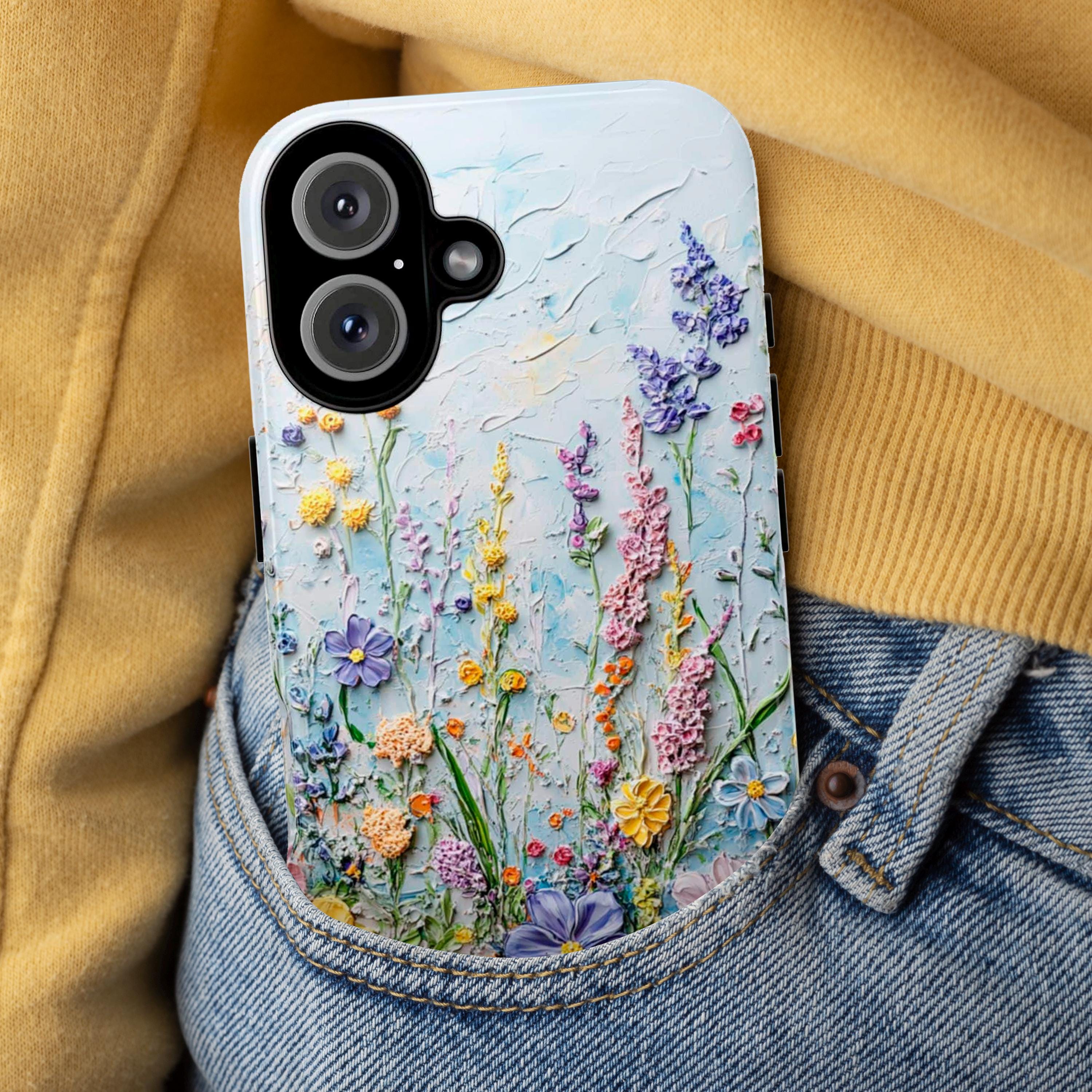 Pastel Flowers Art Wildflower Phone Case, Delicate Floral Meadow Design Phone Cover for iPhone 16 15 14 13 Tough or Magsafe, Samsung, 439.40