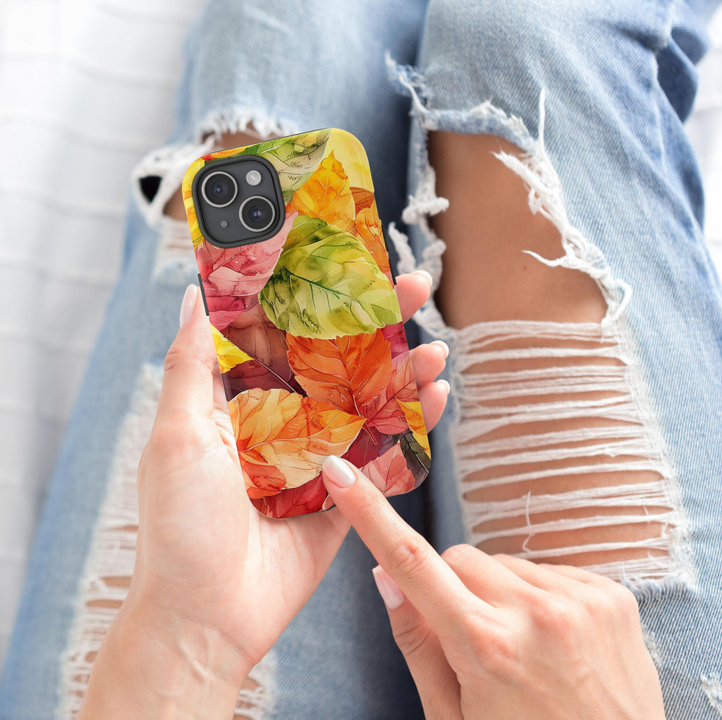 Watercolor Fall Leaves Phone Case Autumn Cover Phone Case for iPhone 16 15 14 13 Pro Max Plus/Samsung S25, Best Fall Gift, Magsafe, 410.1